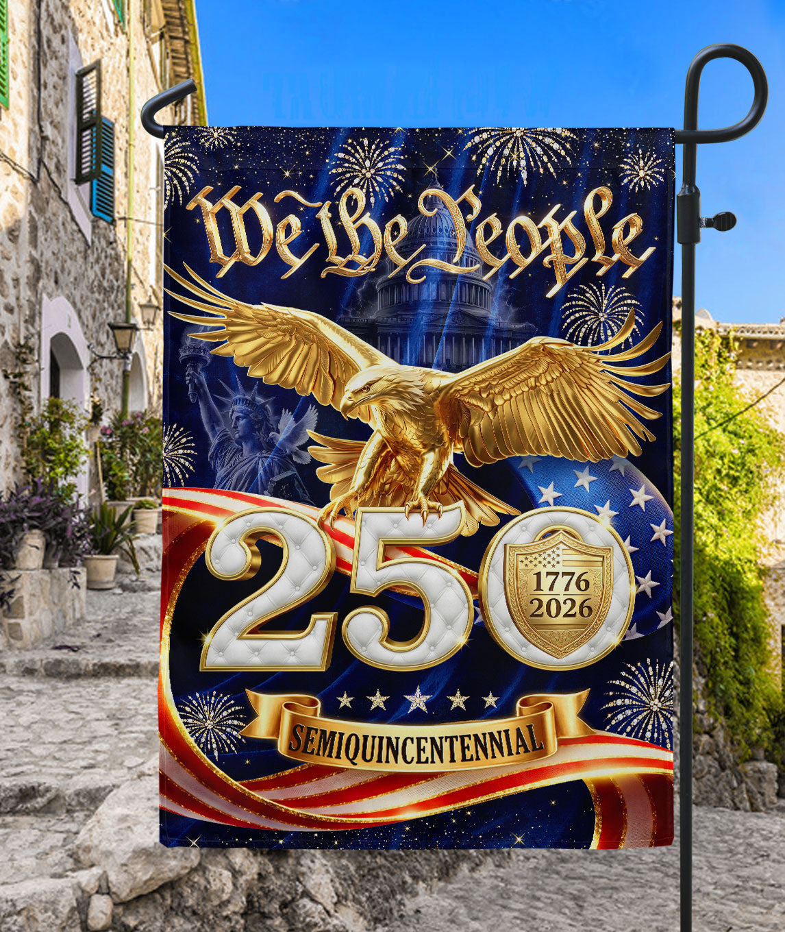 250 Years United States House Flag - We The People Golden Eagle Patriotic Home Banner