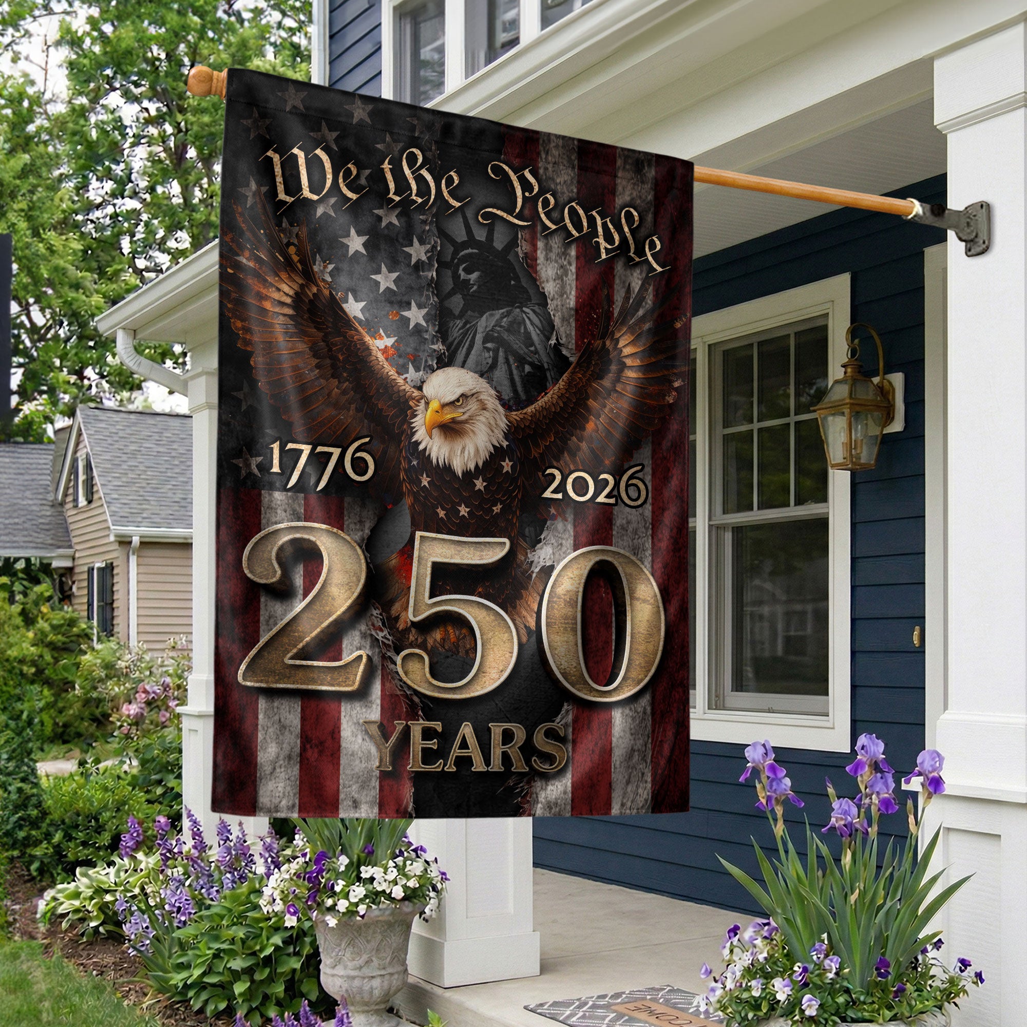 1776-2026 U.S. 250th Anniversary We The People House Flag Bald Eagle Statue of Liberty