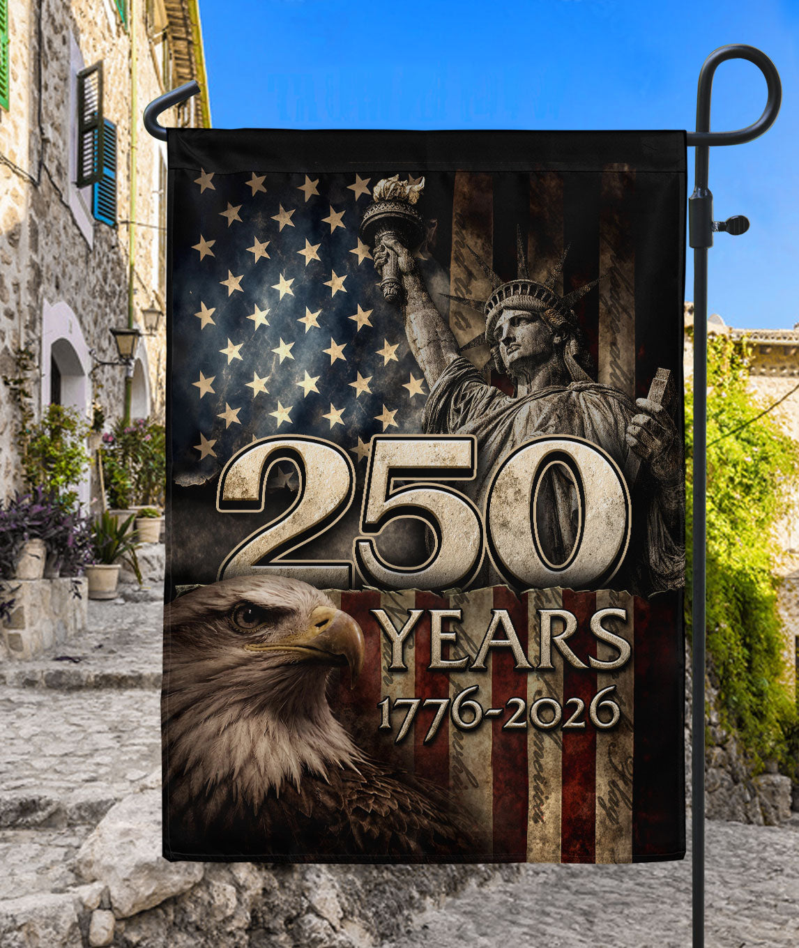 1776-2026 Anniversary House Flag 250 Years of Liberty Statue & Bald Eagle Banner