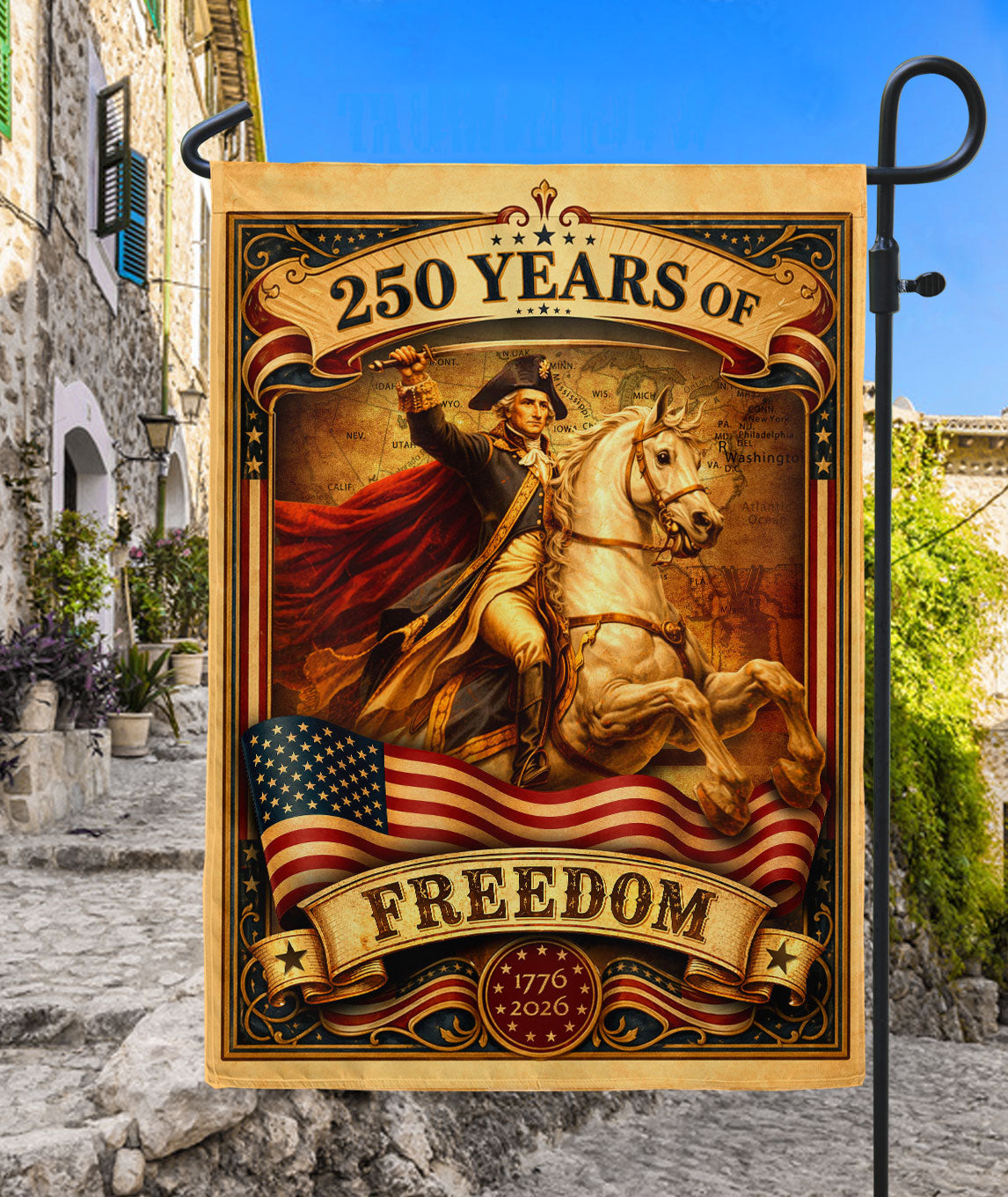 1776-2026 Anniversary Garden Flag 250 Years of Freedom George Washington Outdoor Decor
