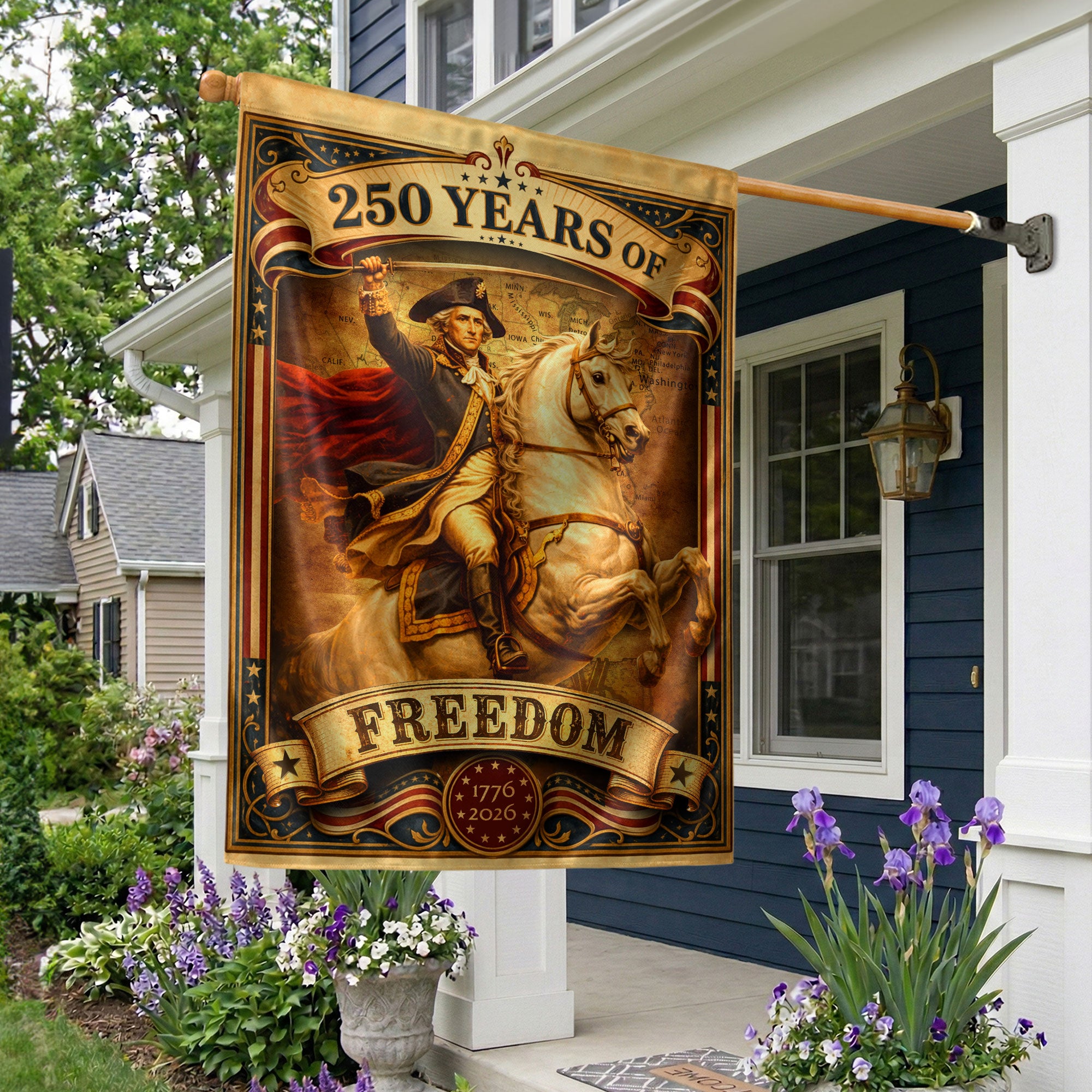 250 Years of Freedom House Flag 1776-2026 George Washington Patriotic Banner