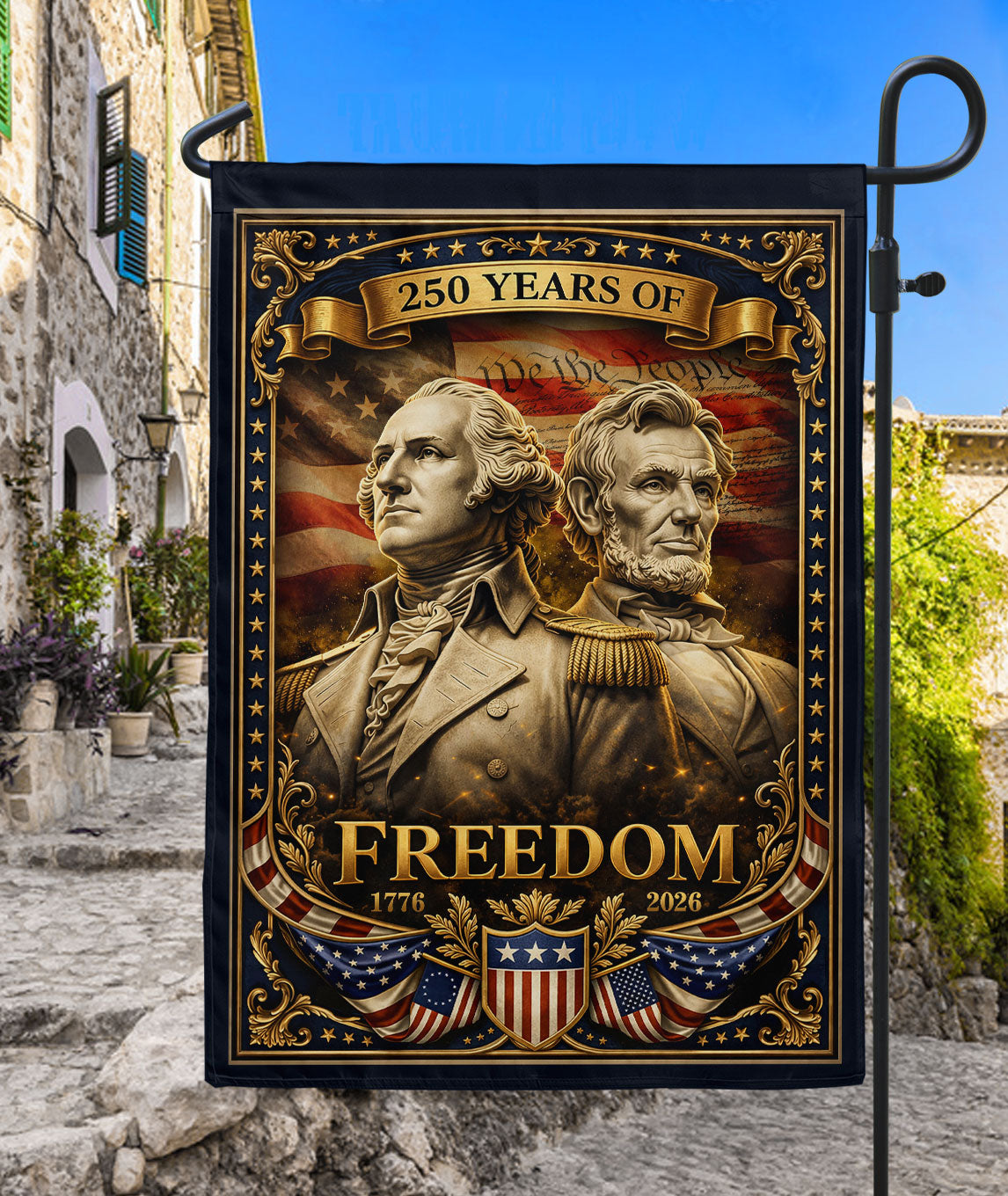 1776-2026 Anniversary Garden Flag 250 Years Freedom Washington Lincoln
