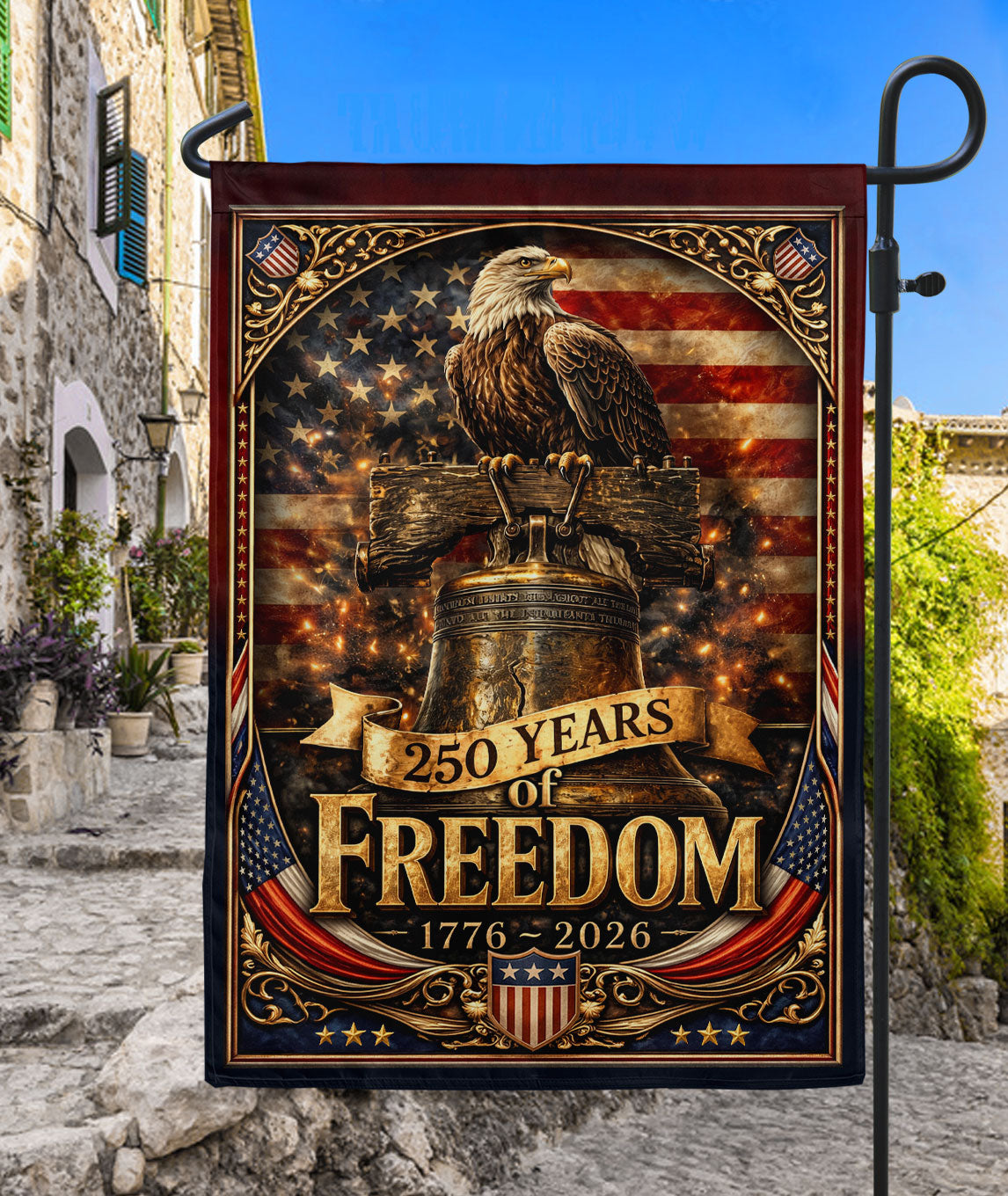 250 Years of Freedom House Flag 1776-2026 Liberty Bell & Eagle Patriotic Banner