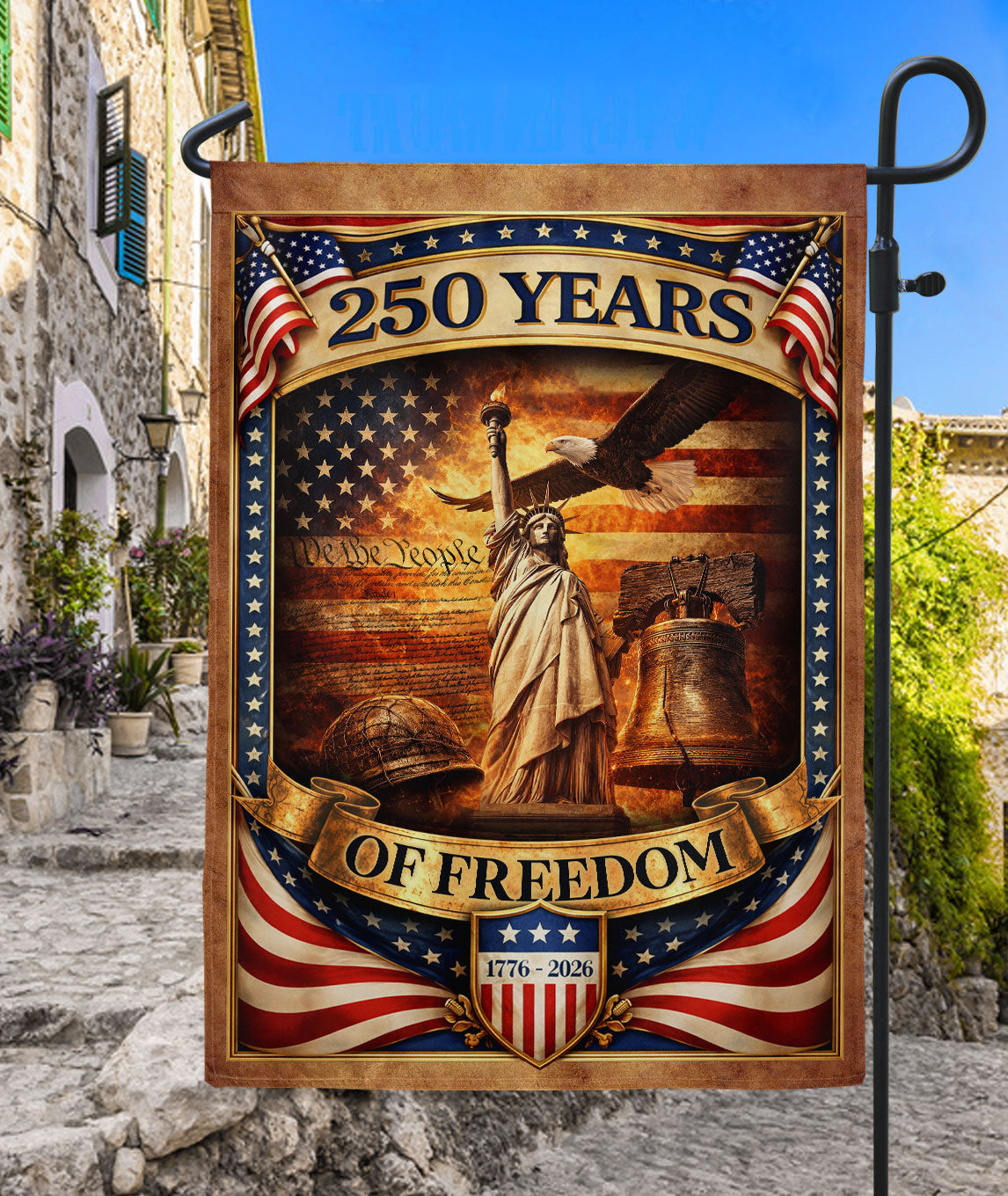 250 Years of Freedom House Flag 1776-2026 Patriotic Symbols Banner Decor