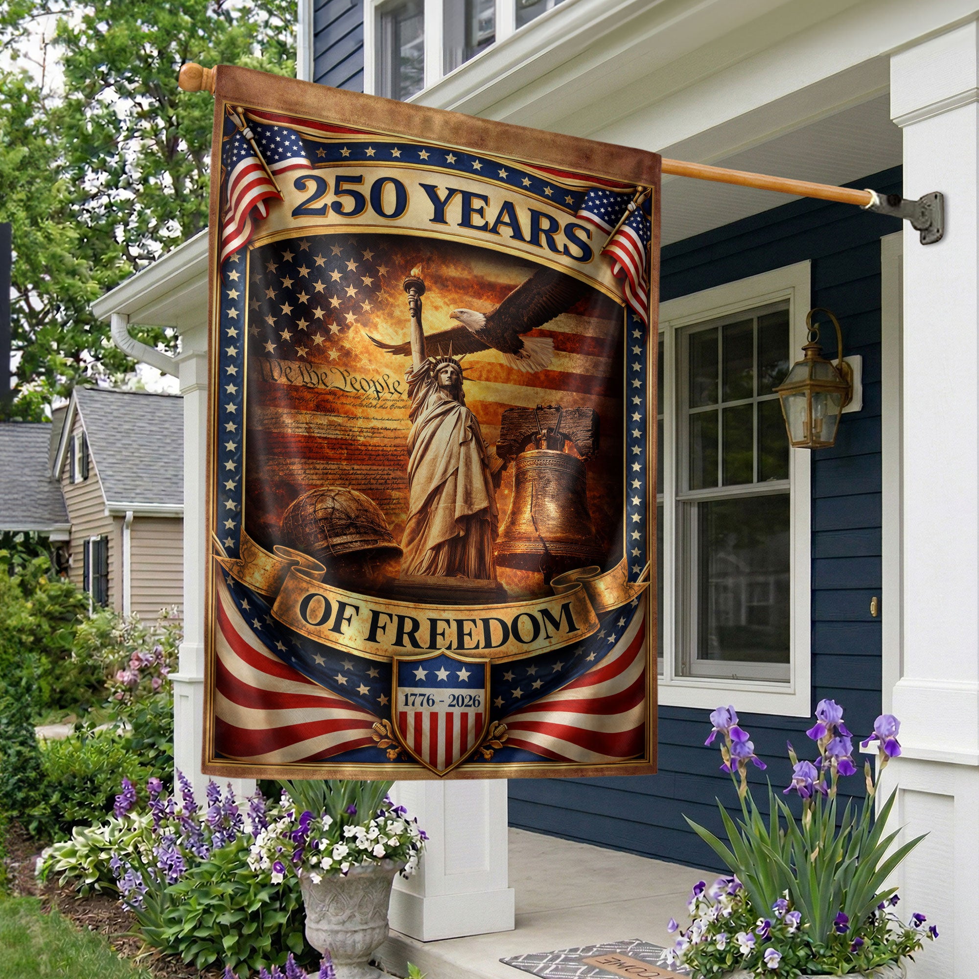250 Years of Freedom House Flag 1776-2026 Patriotic Symbols Banner Decor