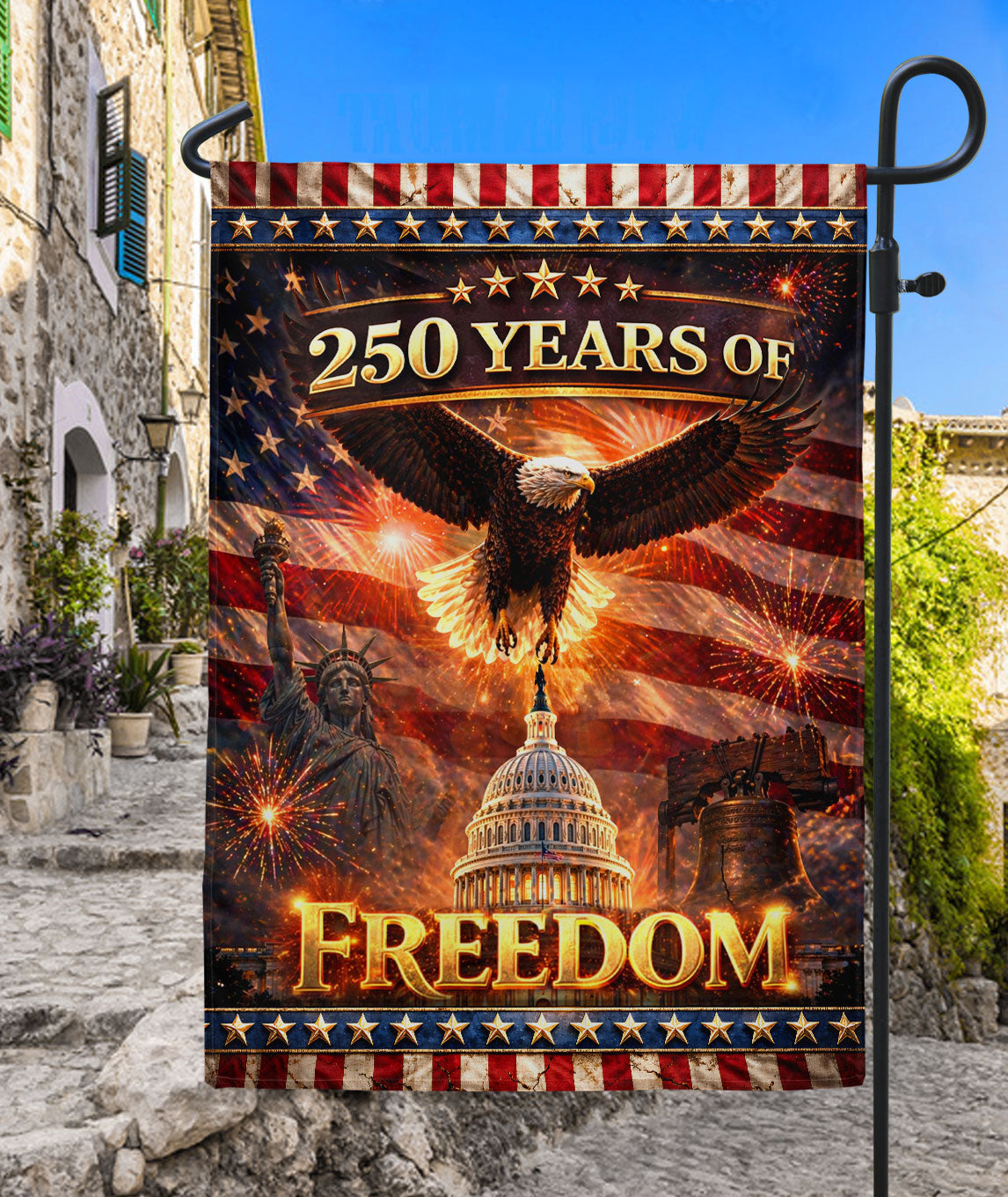 250 Years of Freedom House Flag 1776-2026 Patriotic Eagle Capitol Liberty Bell