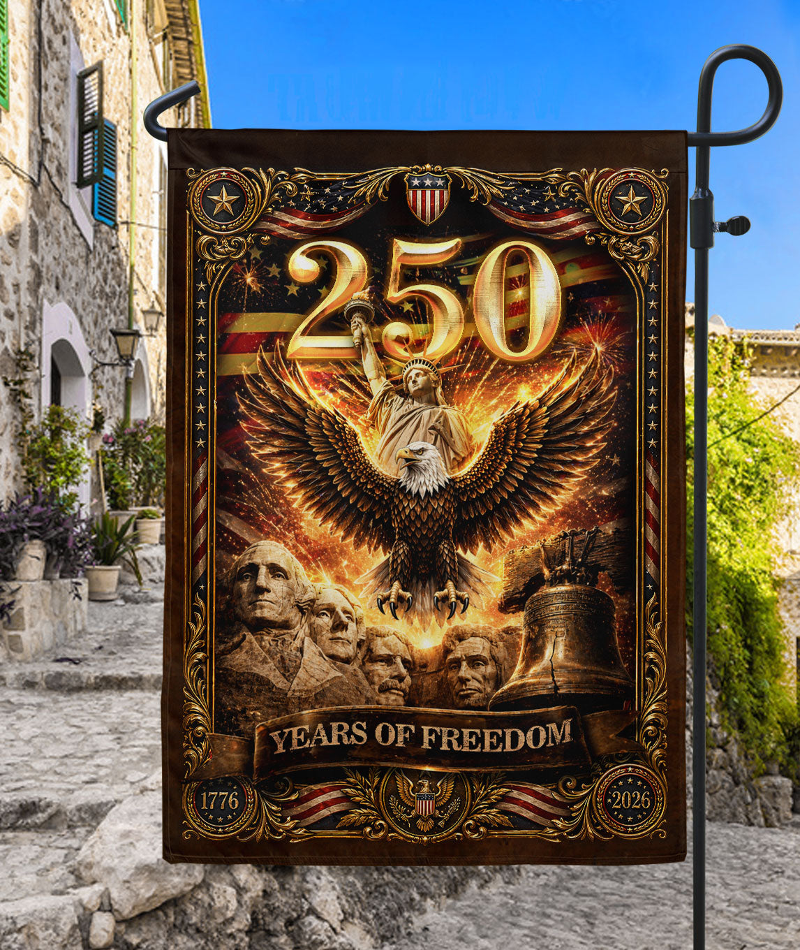250 Years of Freedom Garden Flag 1776-2026 Patriotic Statue of Liberty Eagle