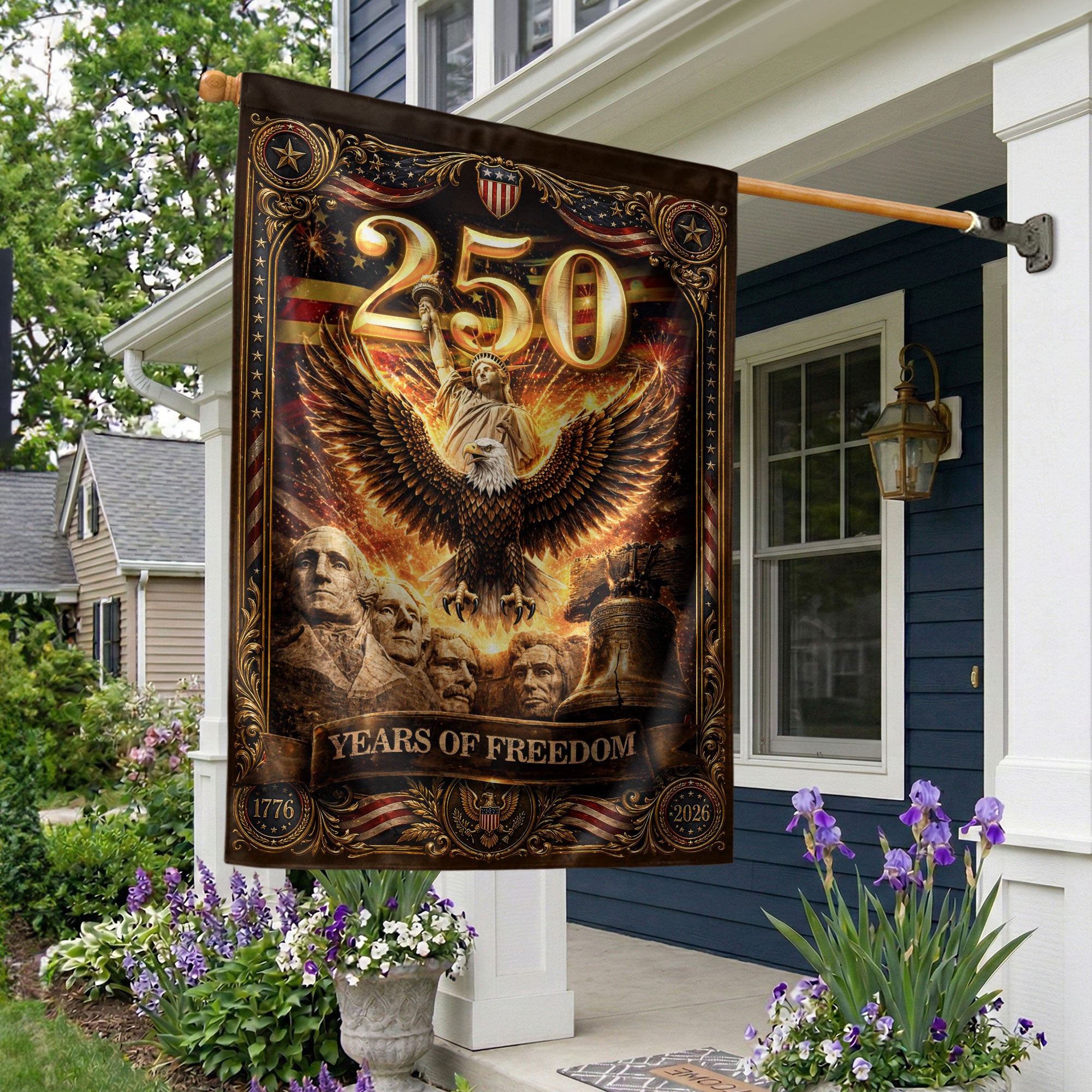 250 Years of Freedom Garden Flag 1776-2026 Patriotic Statue of Liberty Eagle
