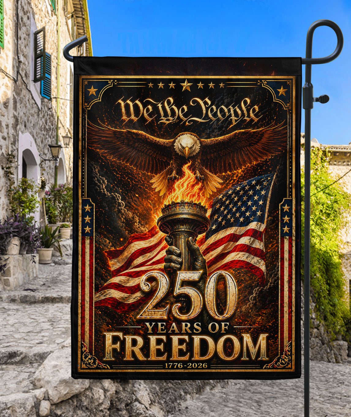 USA 250th Anniversary Garden Flag - Majestic Eagle & Liberty Torch Outdoor Yard Banner