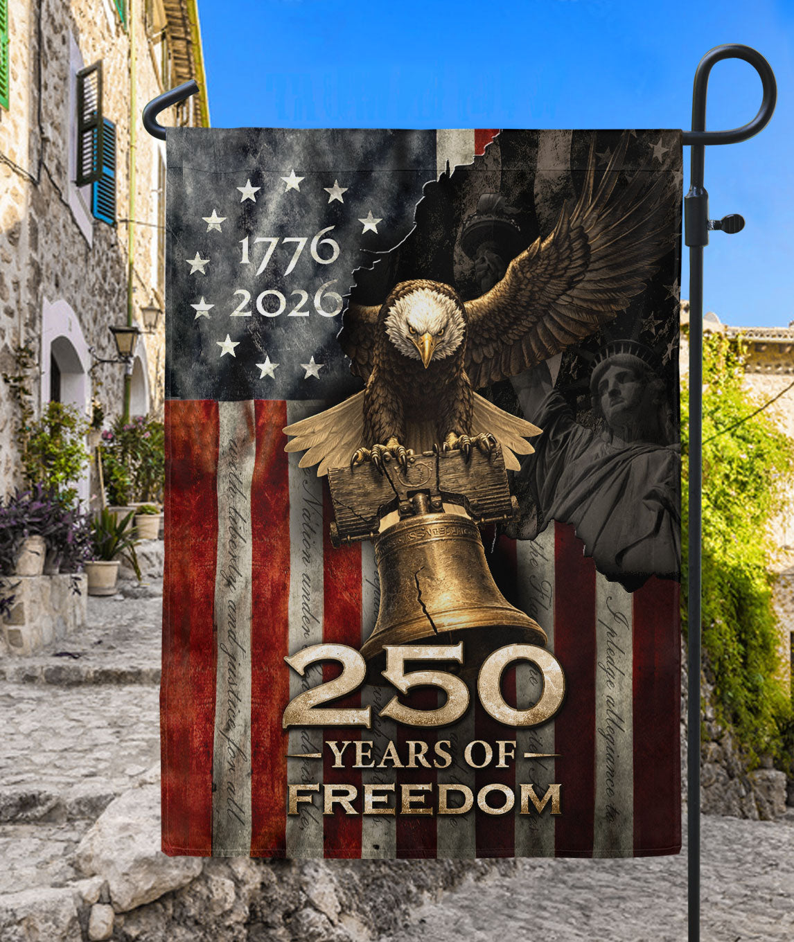250 Years of Freedom Garden Flag - USA Liberty Bell Patriotic Outdoor Decor 1776-2026