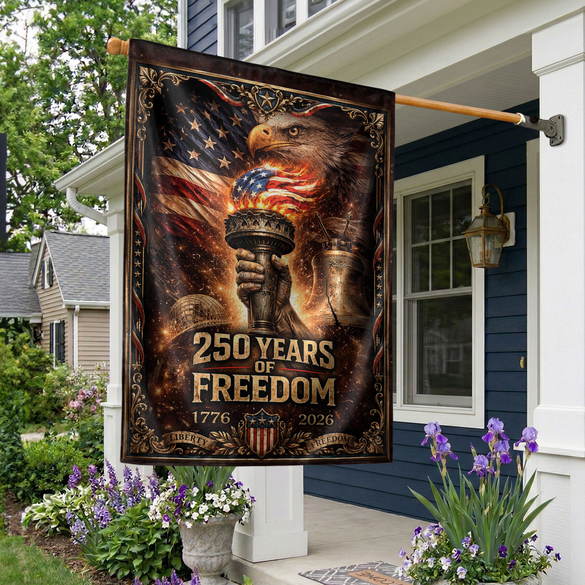 250 Years of Freedom Garden Flag - USA Torch & Eagle Patriotic Outdoor Decor 1776-2026