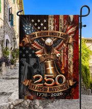 250 Years Garden Flag Eagle Liberty Bell Cross One Nation Under God Decor 1776-2026 - Rust Field Wear