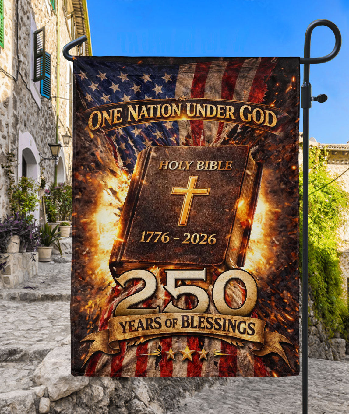 250 Years of Blessings House Flag 1776-2026 One Nation Under God Christian Decor