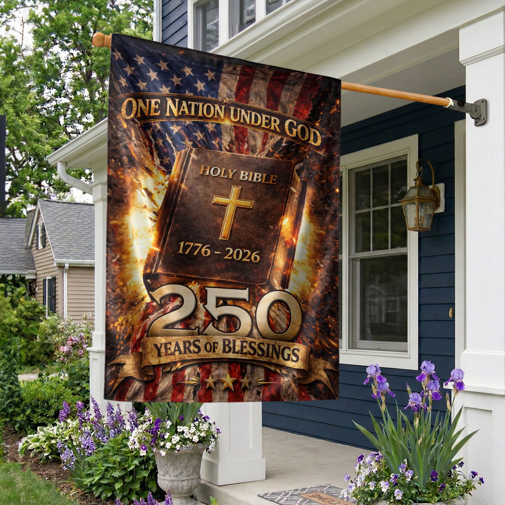250 Years of Blessings House Flag 1776-2026 One Nation Under God Christian Decor