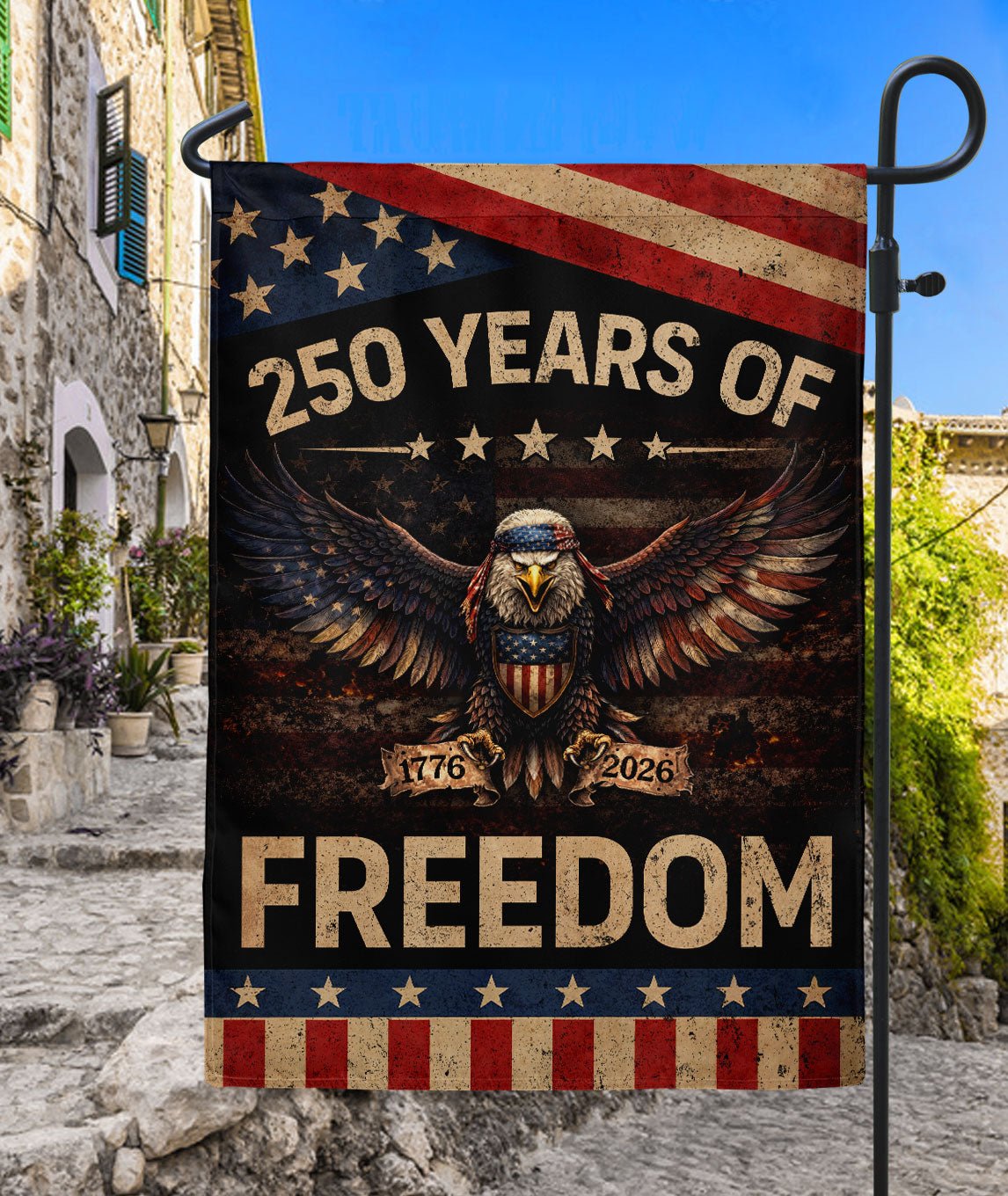 250 Years of Freedom House Flag Patriotic Eagle 1776-2026 Vintage USA 250th Anniversary Flag American - Rust Field Wear
