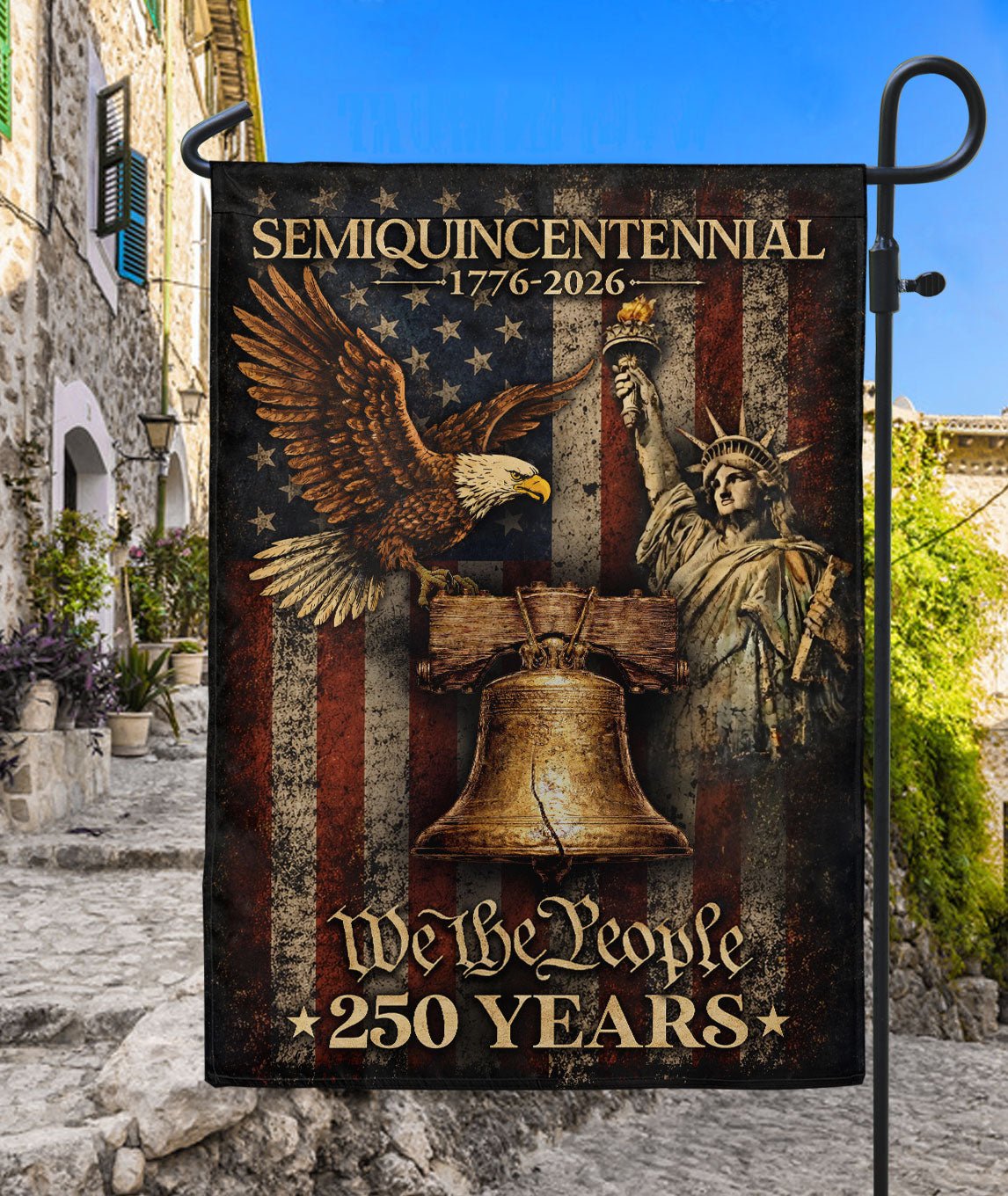 250 Years of Freedom Garden Flag - Liberty Bell & We The People Patriotic Home Decor - Rust Field Wear