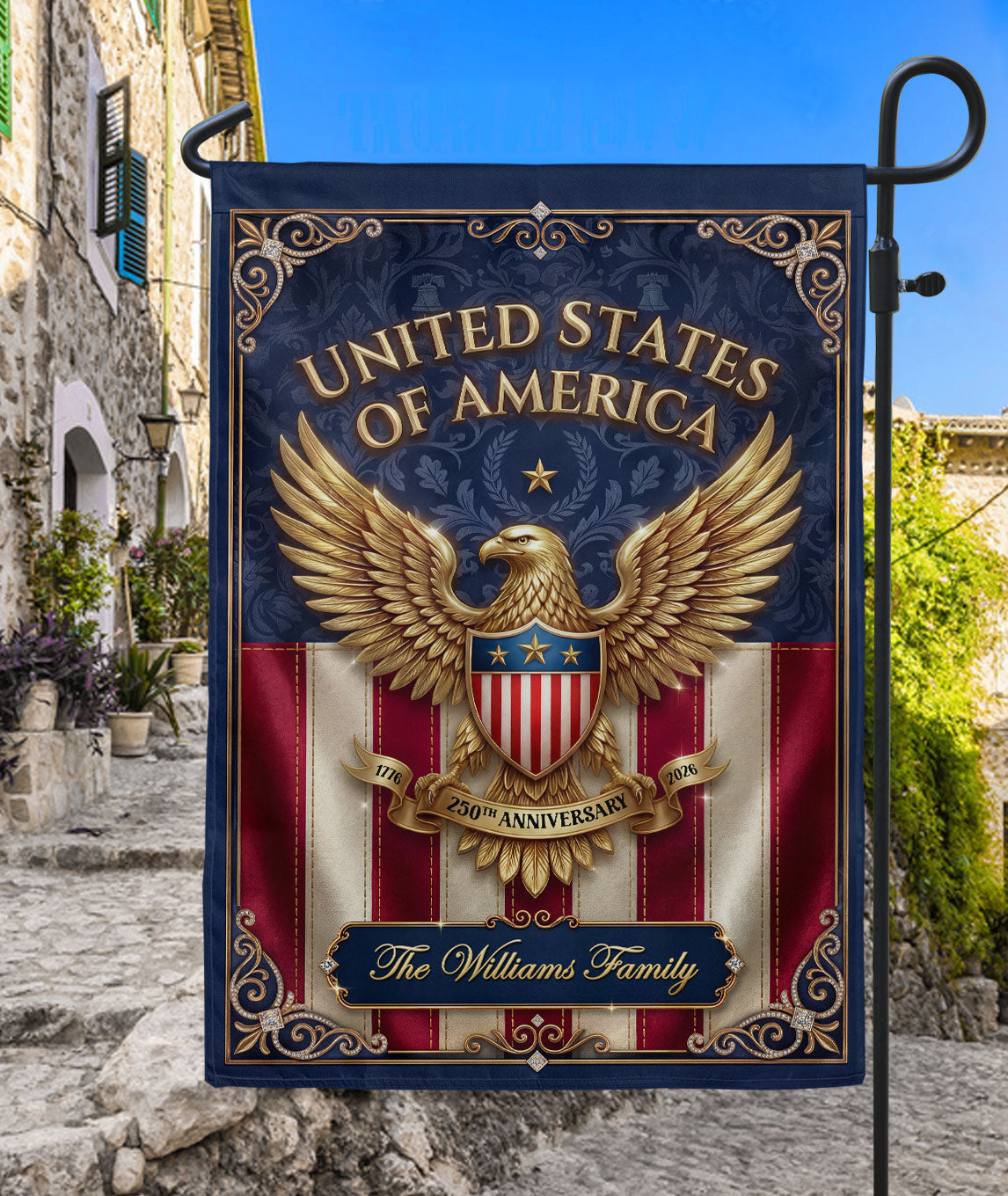 Custom Family Name United States of America 250th Anniversary Eagle Garden Flag Banner