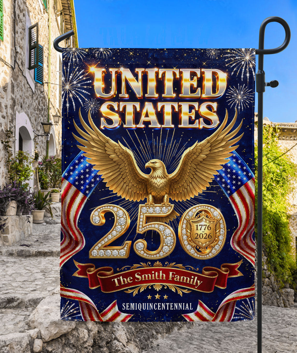Custom Family Name United States 250 Years Patriot Eagle Garden Flag - 1776-2026 Decor
