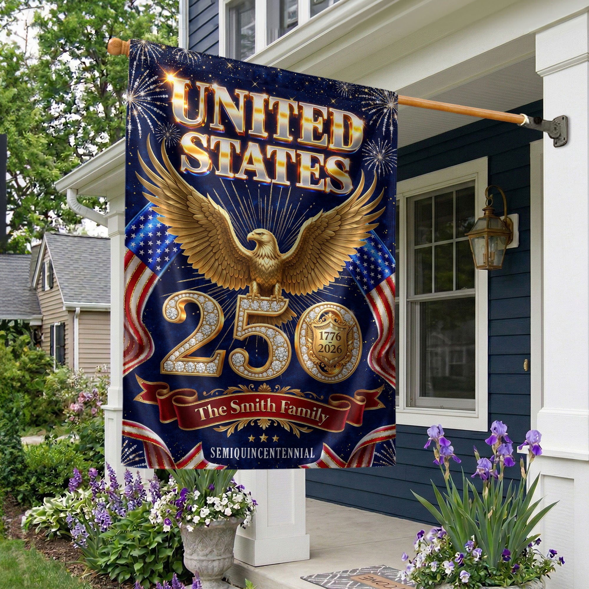 Custom Family Name United States 250 Years Patriot Eagle Garden Flag - 1776-2026 Decor