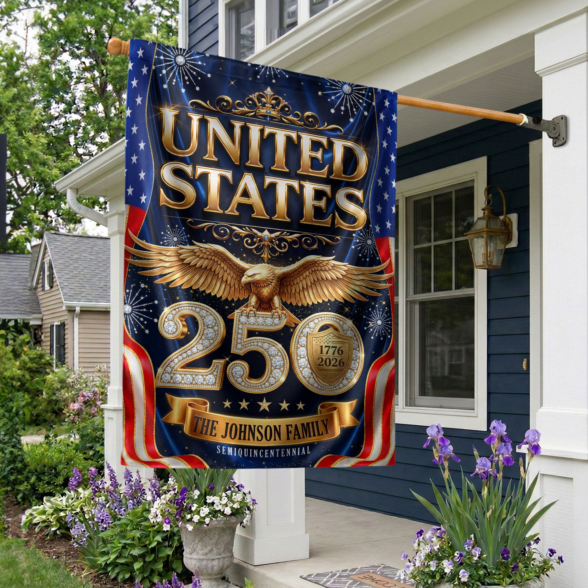 Custom Family Name 1776-2026 United States Patriot Eagle Garden Flag - Anniversary Decor