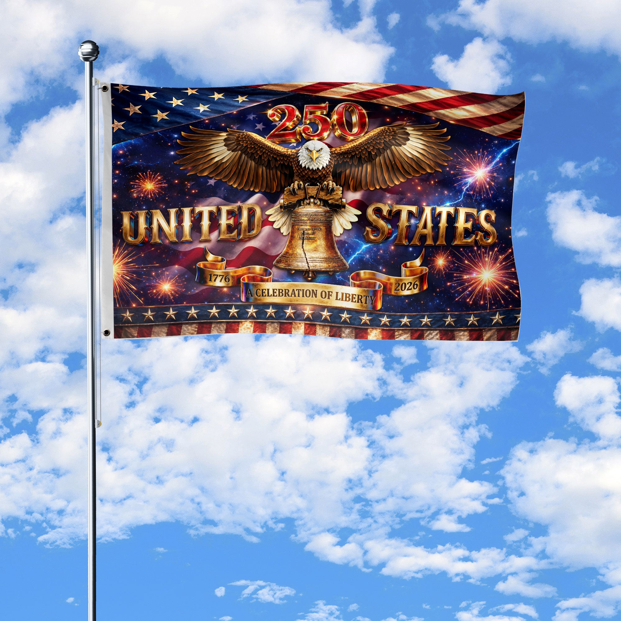 United States 250th Anniversary Flag 1776-2026 Celebration of Liberty Eagle Banner