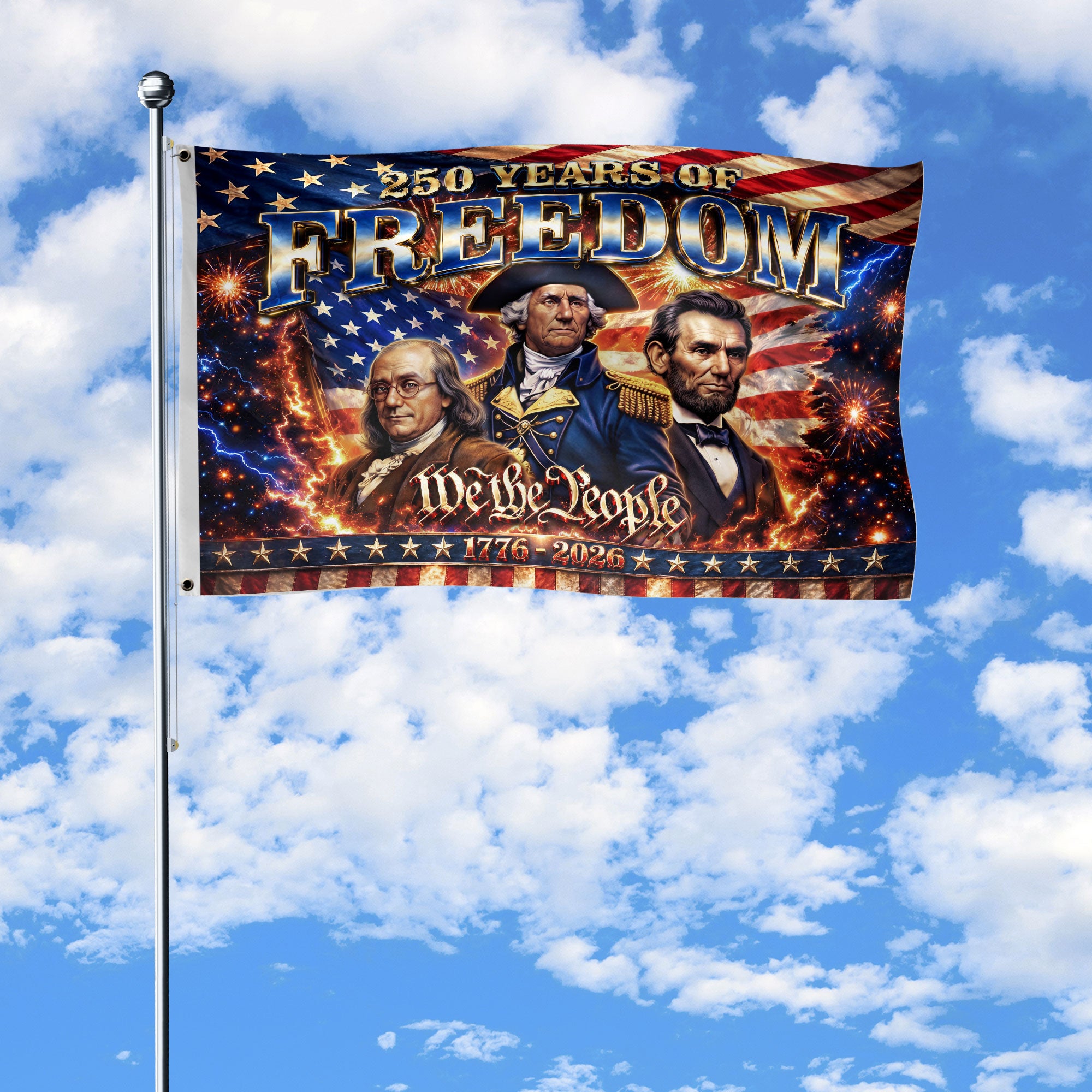 250 Years of Freedom Flag 1776-2026 Patriotic US Founding Fathers We The People Banner