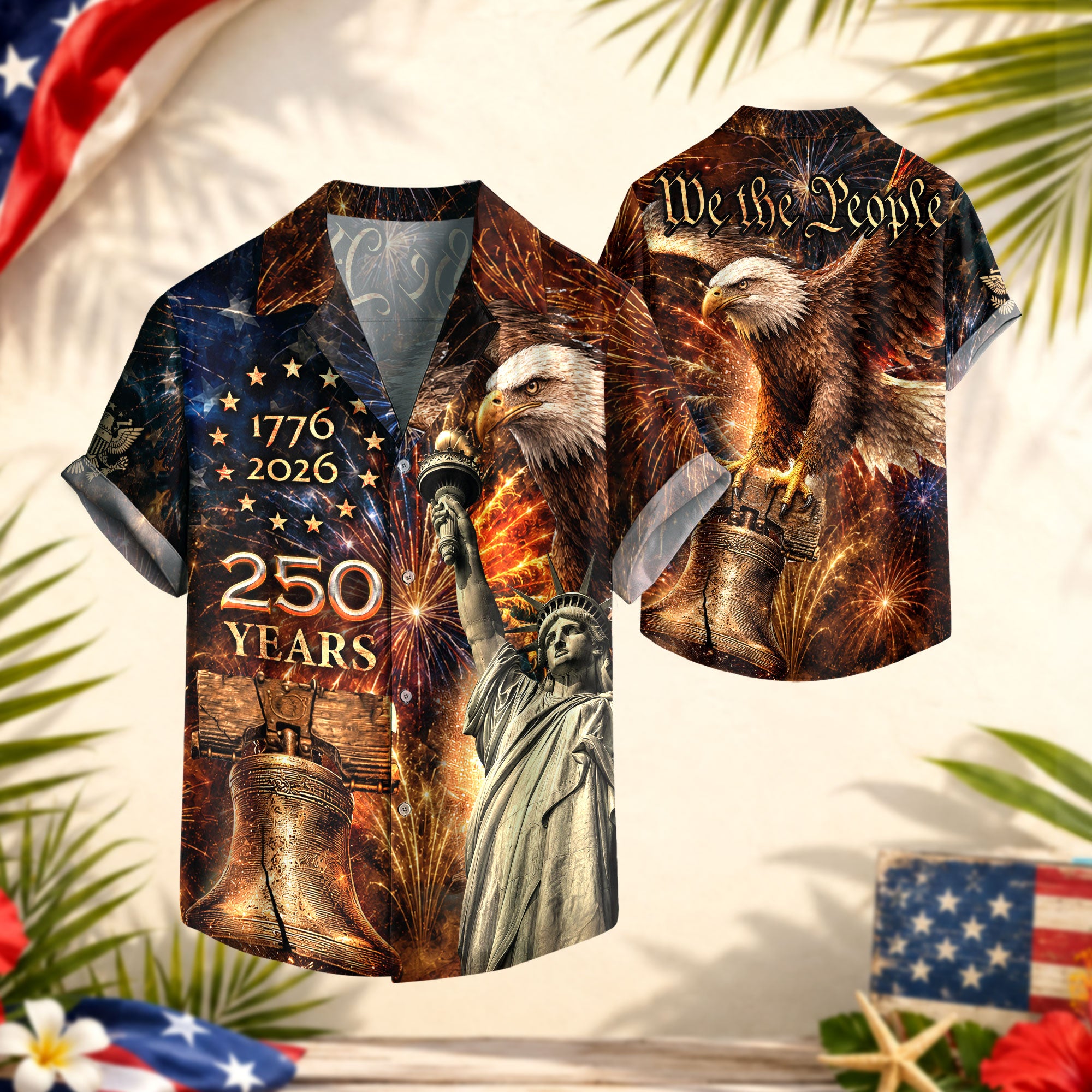 America 250th Anniversary Fireworks Hawaiian Shirt – Liberty & Eagle Tribute