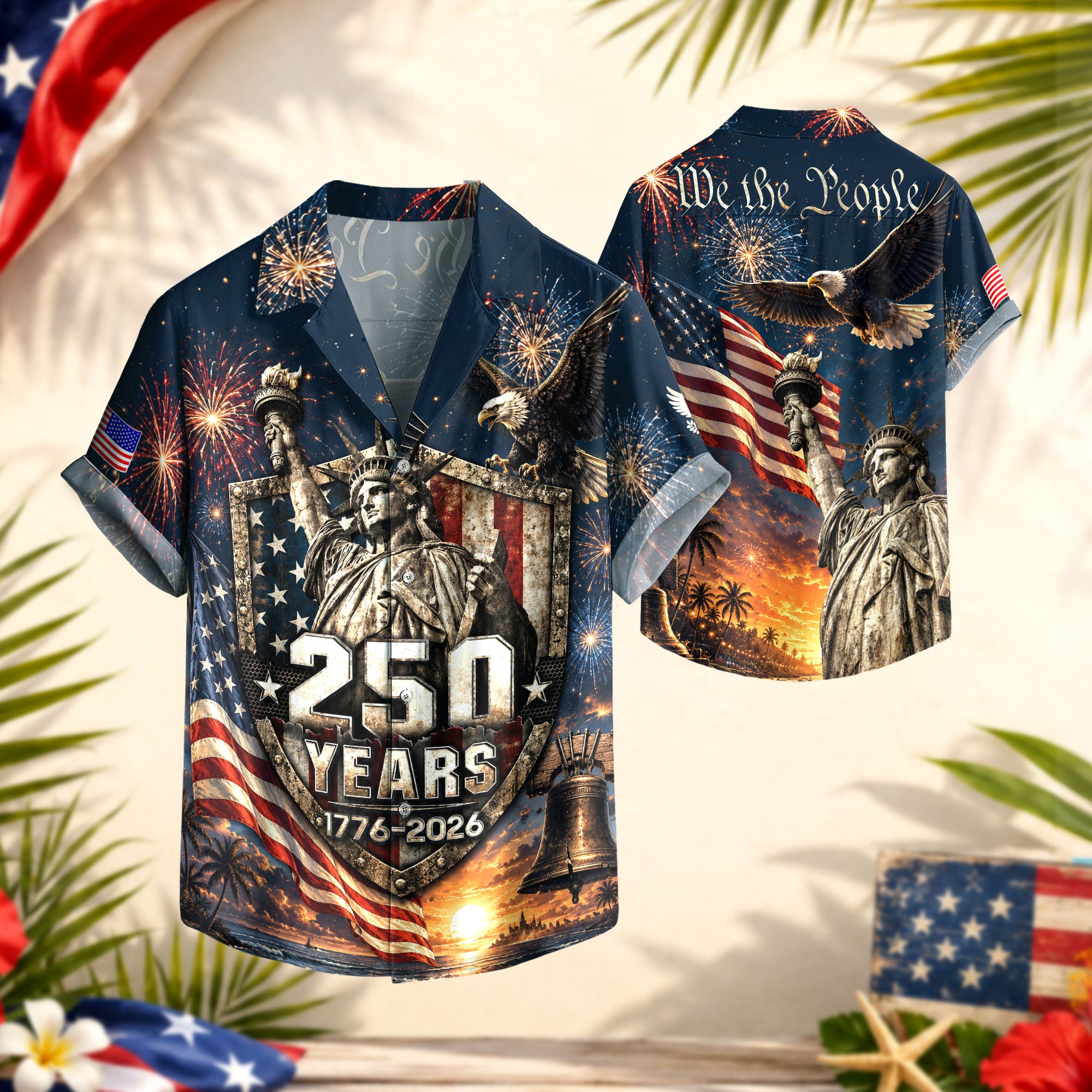 USA 250th Celebration Hawaiian Shirt – Freedom Shield Patriotic Design