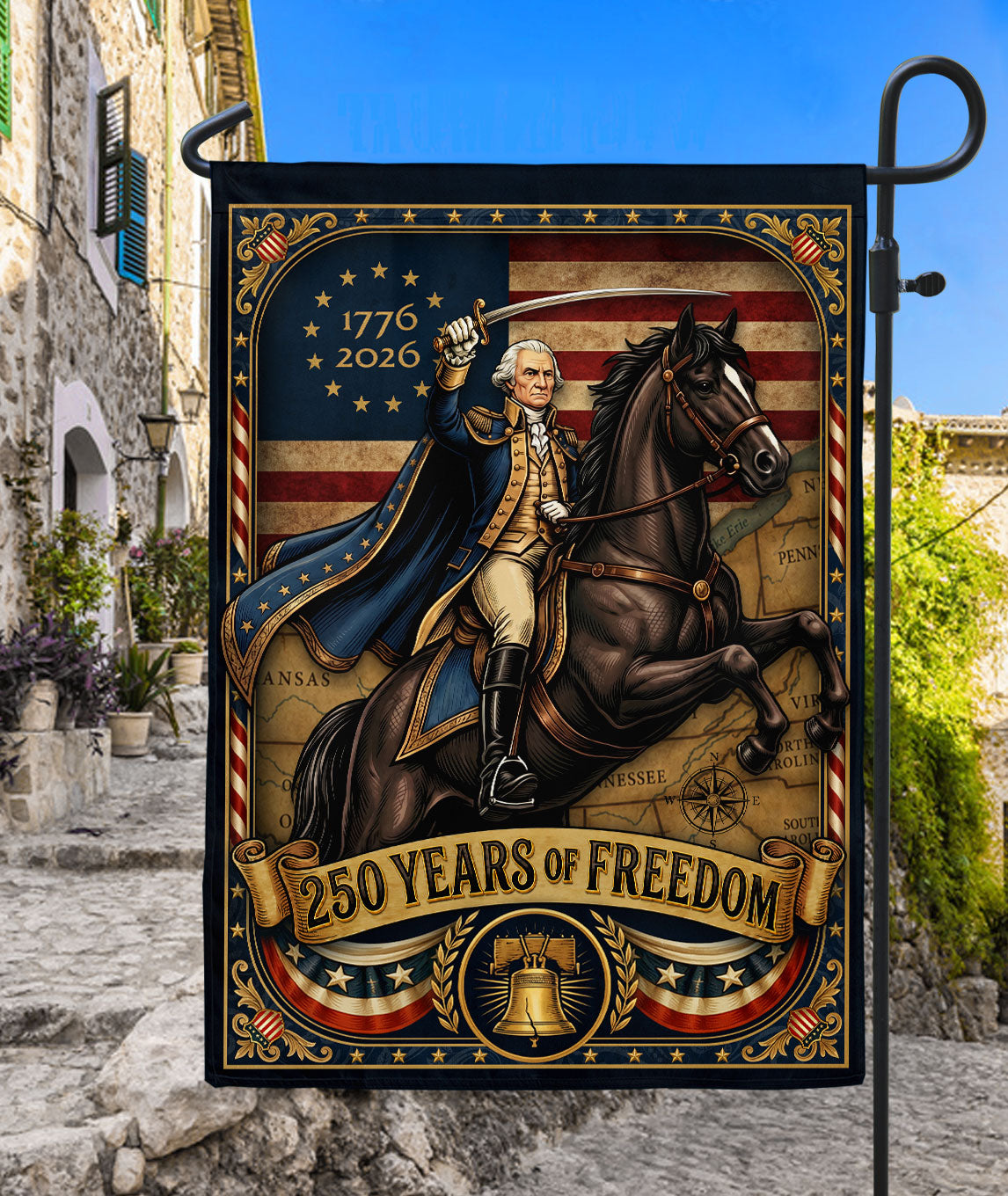 USA 250th Anniversary House Flag - George Washington Revolutionary War Banner
