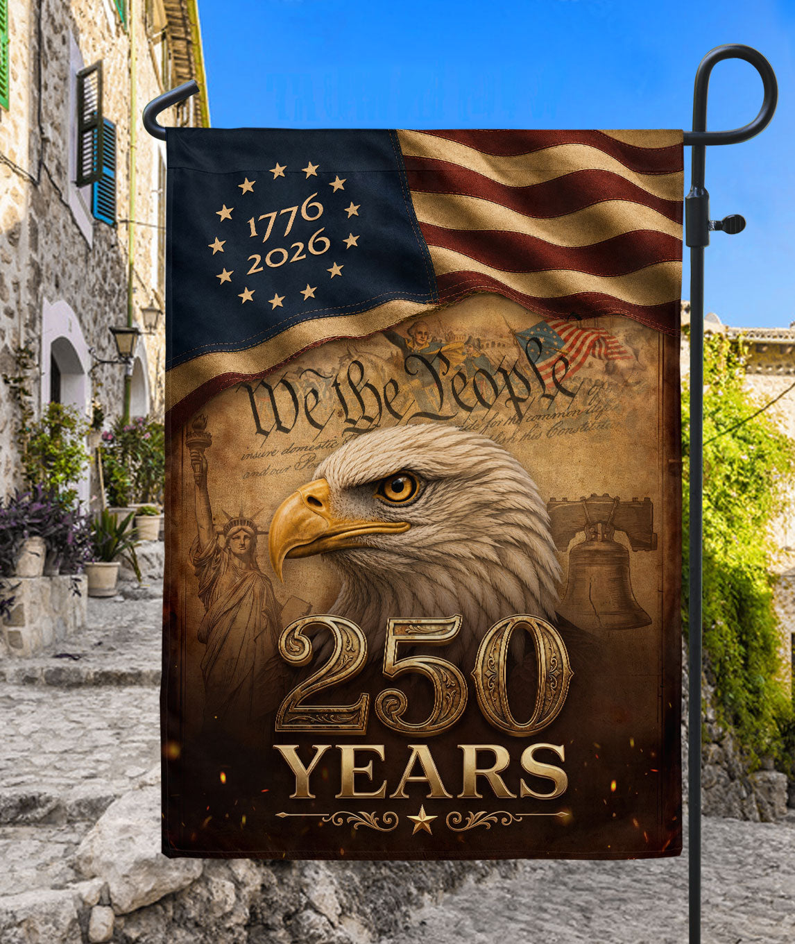 USA 250 Years Anniversary House Flag - Vintage Bald Eagle & Liberty Icons Banner