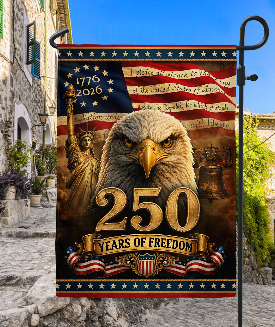 USA 250 Years of Freedom House Flag - Pledge of Allegiance & Patriotic Eagle Banner