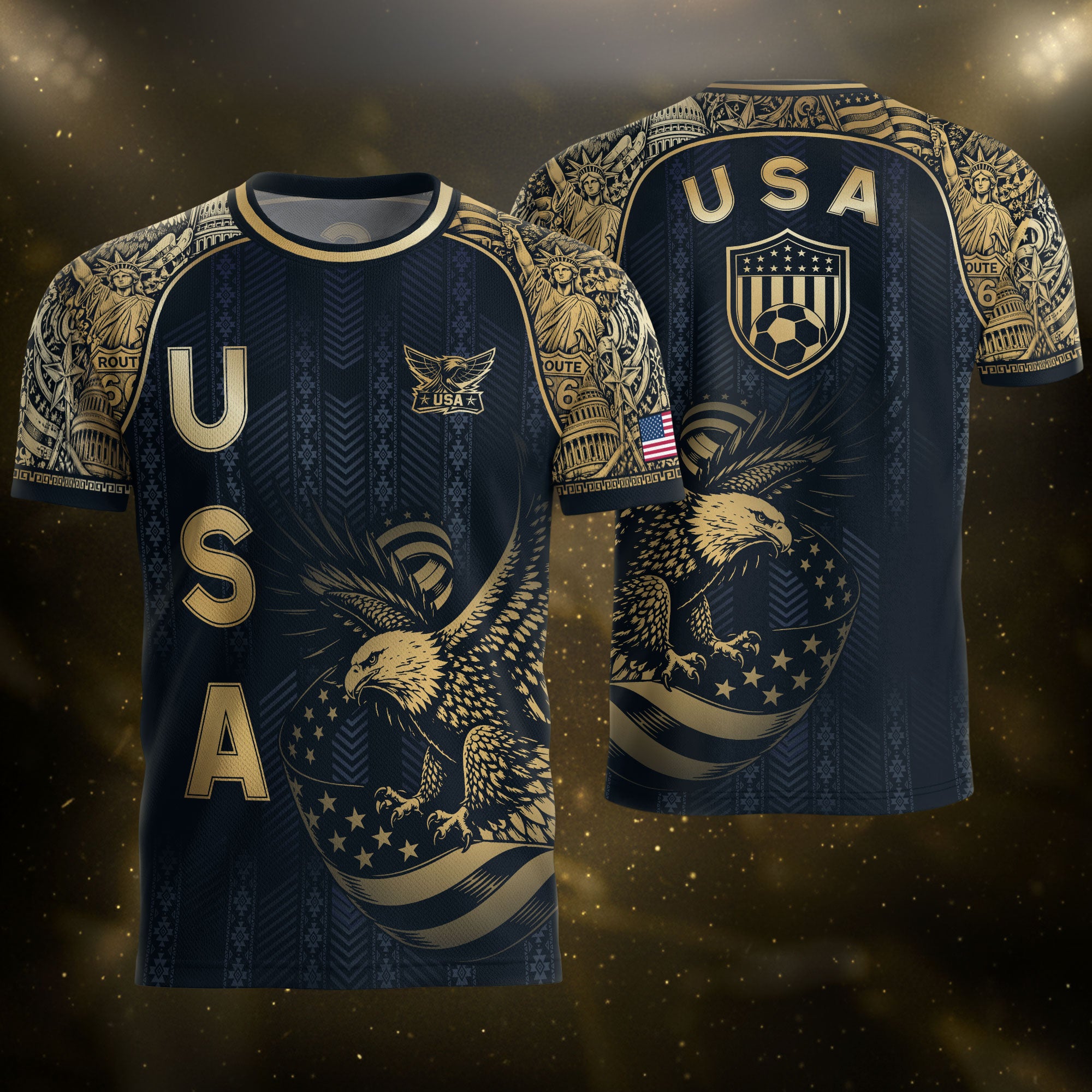 Navy USA Soccer Jersey Patriotic Eagle Statue of Liberty Football Shirt Men Women