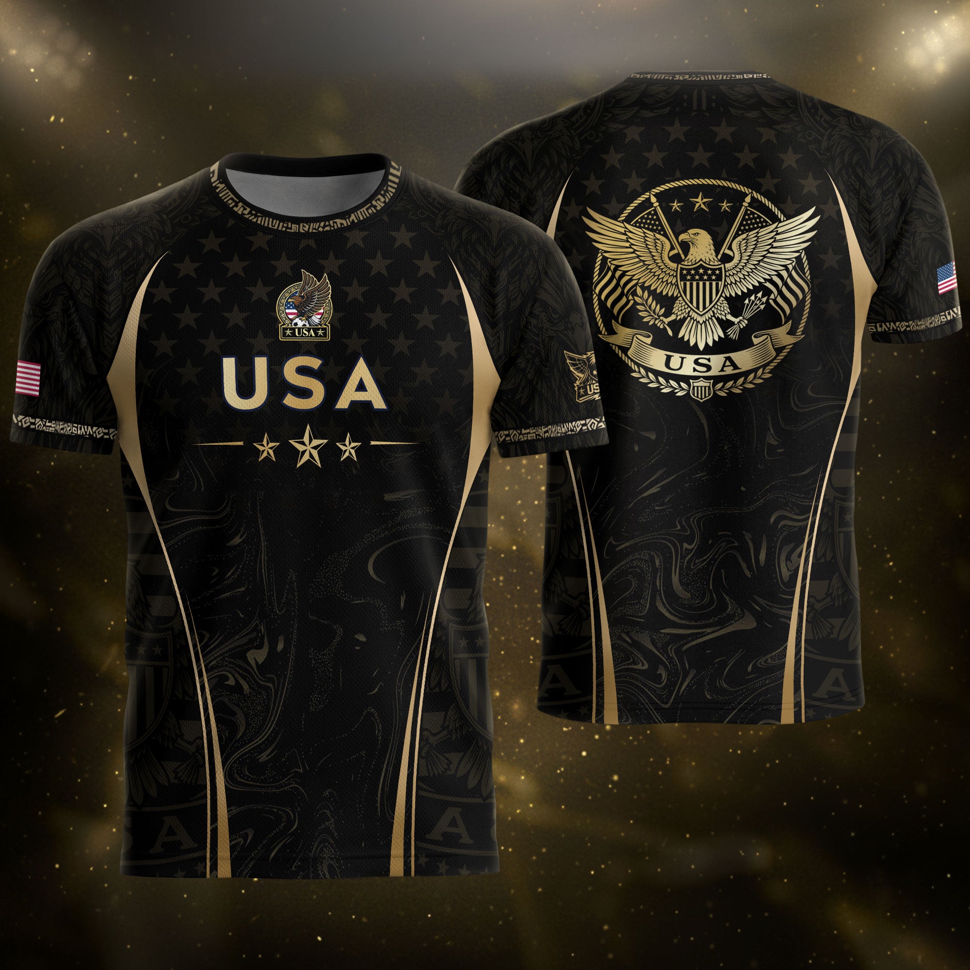 USA Soccer Jersey Patriotic Eagle Black Gold Marble Football Shirt Men Women Sportswear