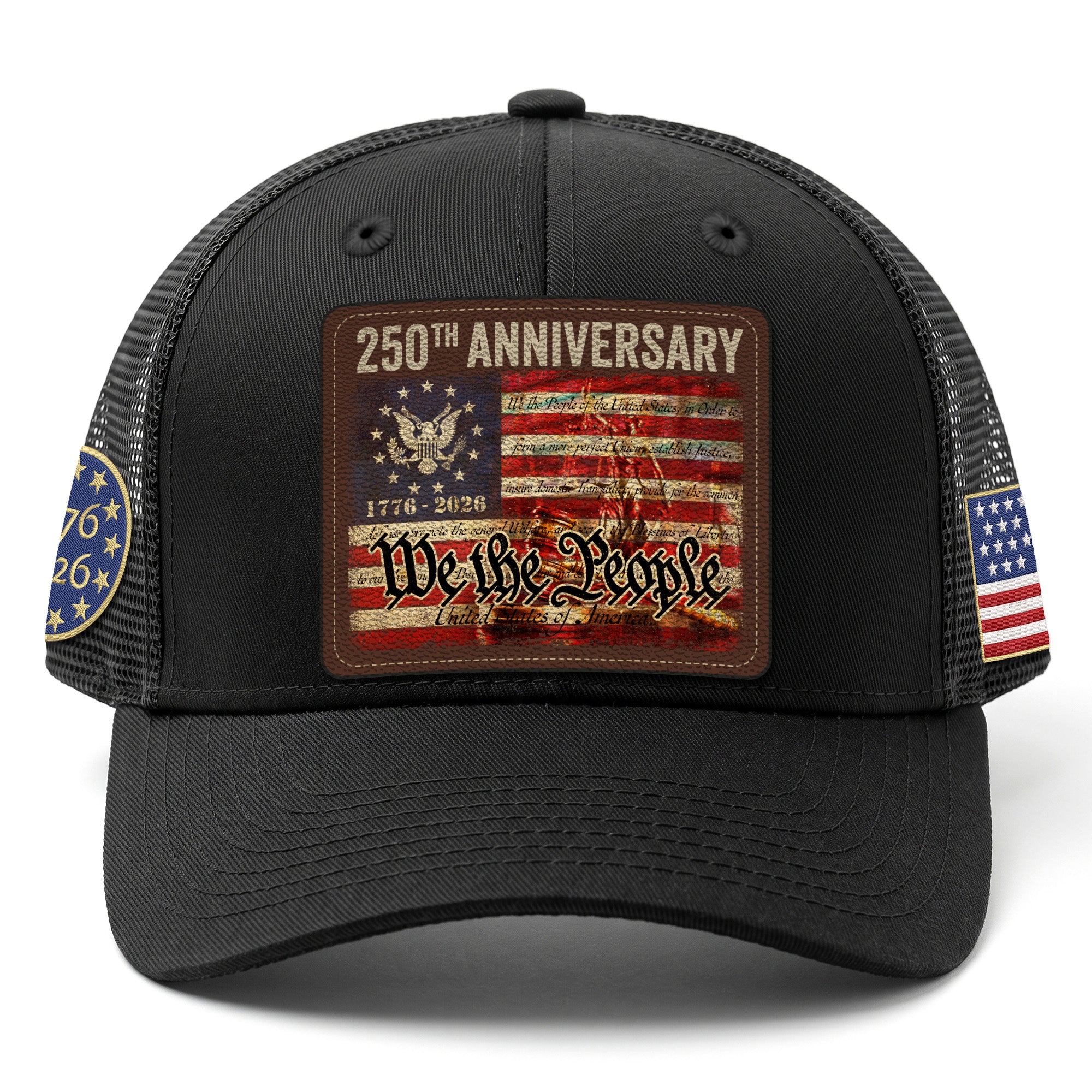 US 250th Anniversary Leather Patch Hat We The People Constitution Trucker Cap