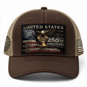US 250th Anniversary Hat Pledge of Allegiance Liberty Bell Brown Trucker Cap upsale