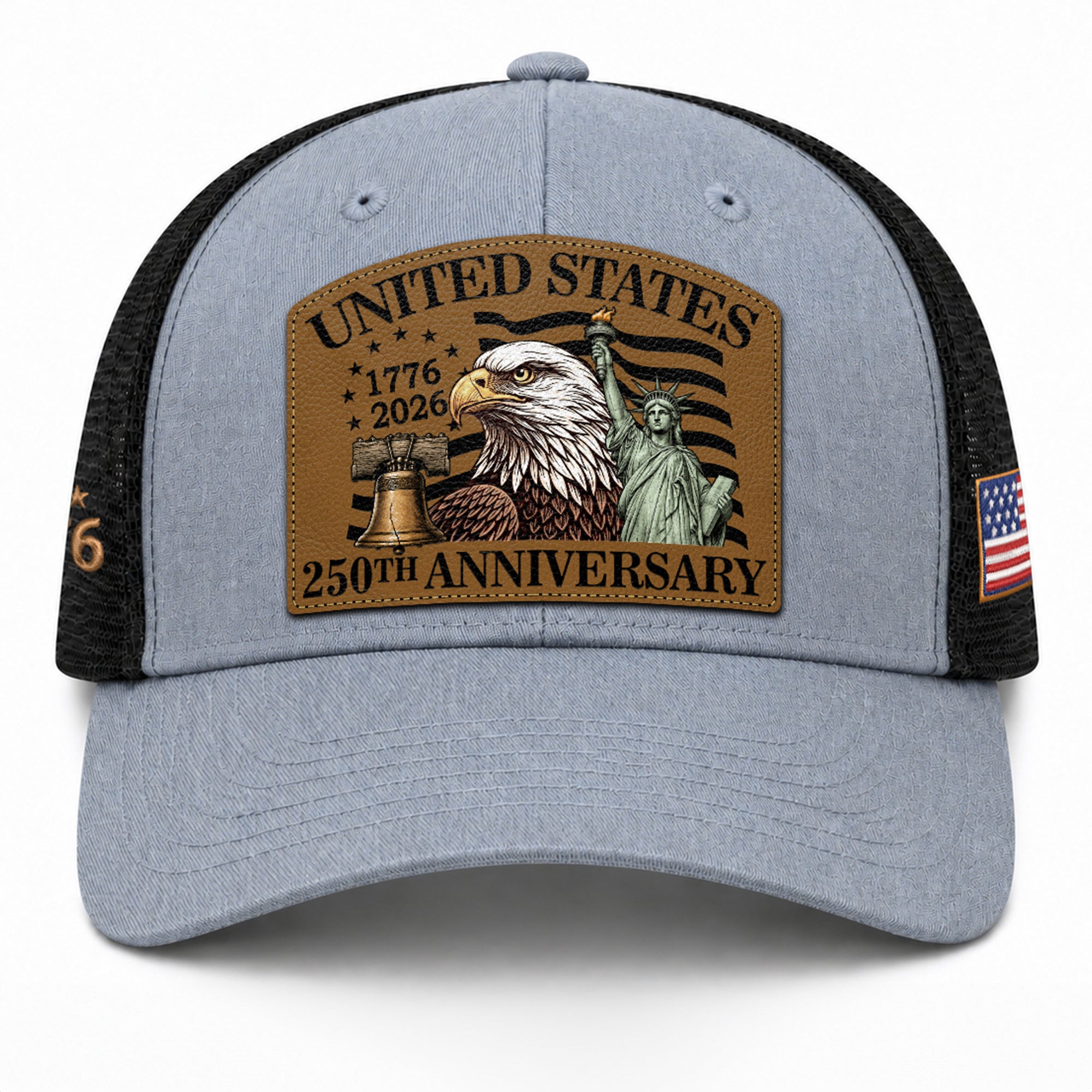 US 250th Anniversary Leather Patch Hat Patriotic American Eagle Trucker Cap