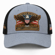 US 250th Anniversary Leather Patch Hat Patriotic Eagle Shield Trucker Cap