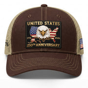 US 250th Anniversary Trucker Hat Vintage American Eagle Leather Patch Brown Cap