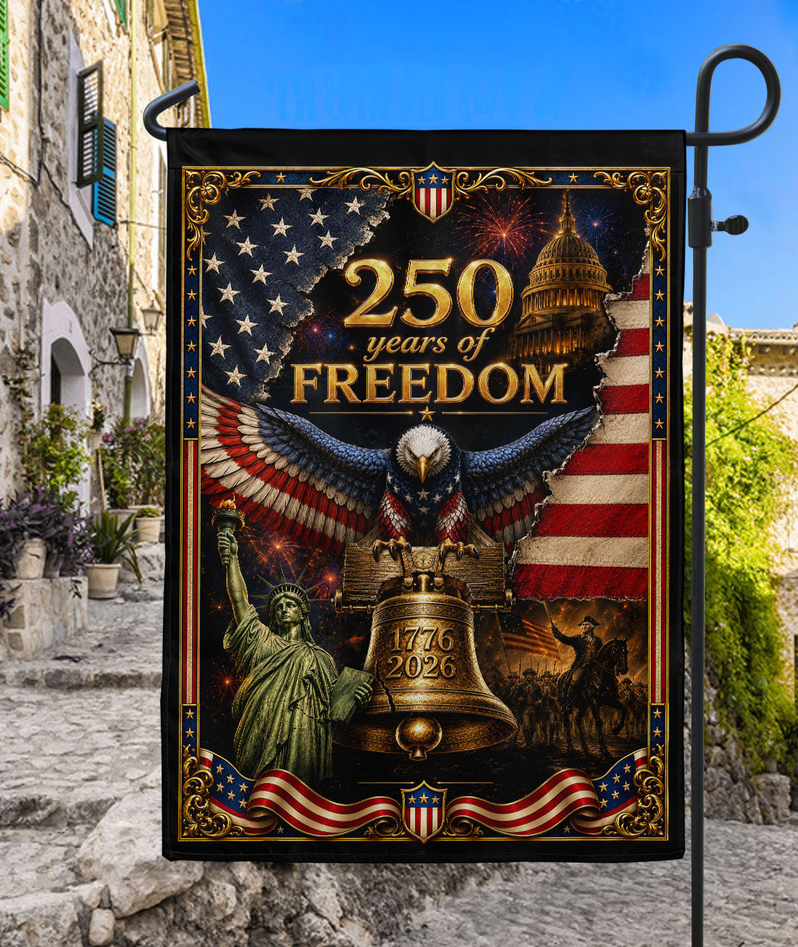 USA 250th Anniversary House Flag 1776-2026 Patriotic Eagle Liberty Icons Commemorative Banner