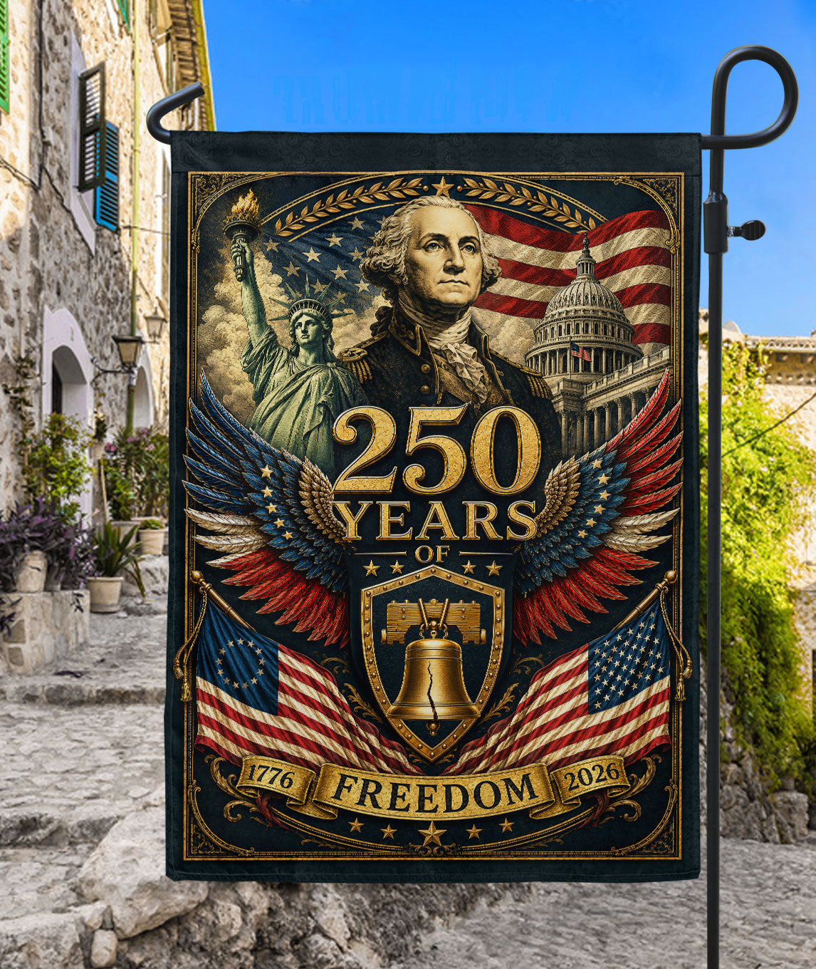 250 Years of Freedom Garden Flag 1776-2026 George Washington Liberty Bell Patriotic Decor