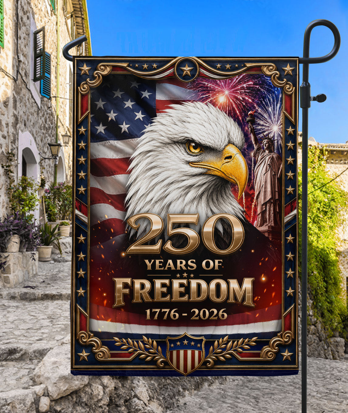 Patriotic House Flag 1776-2026 Bald Eagle Freedom USA Banner Decor