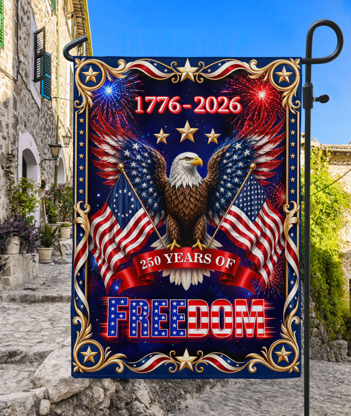 USA 250th Anniversary Garden Flag Bald Eagle Freedom Patriotic Decor