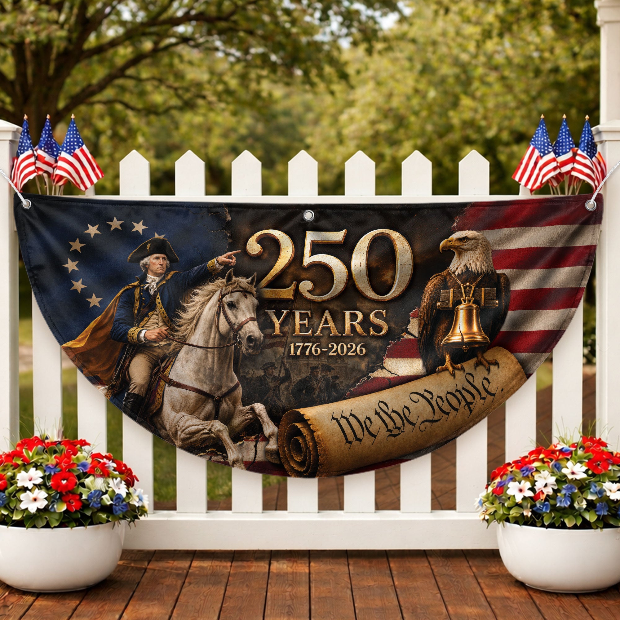 250th Anniversary US Fence Flag 1776-2026 Patriotic George Washington Outdoor Banner