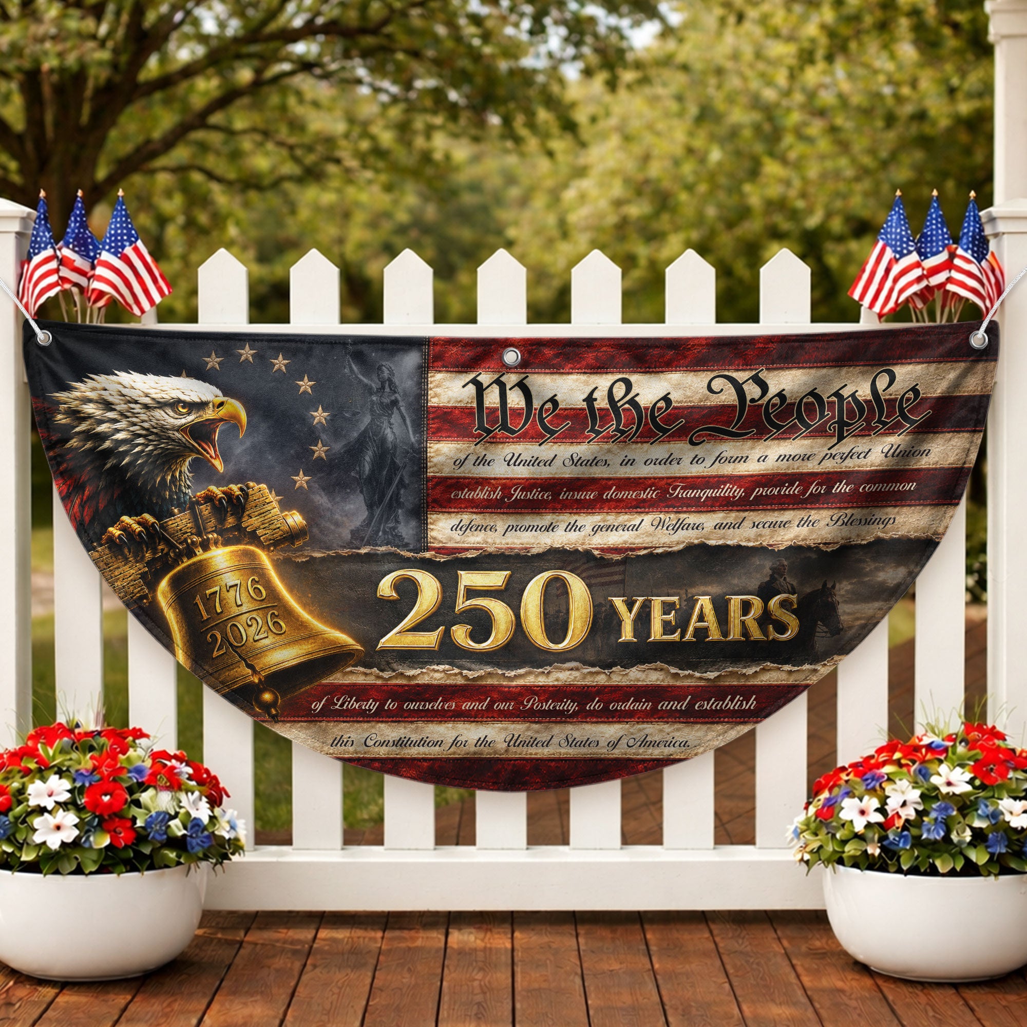 250th Anniversary US Fence Flag 1776-2026 Patriotic We The People Outdoor Banner