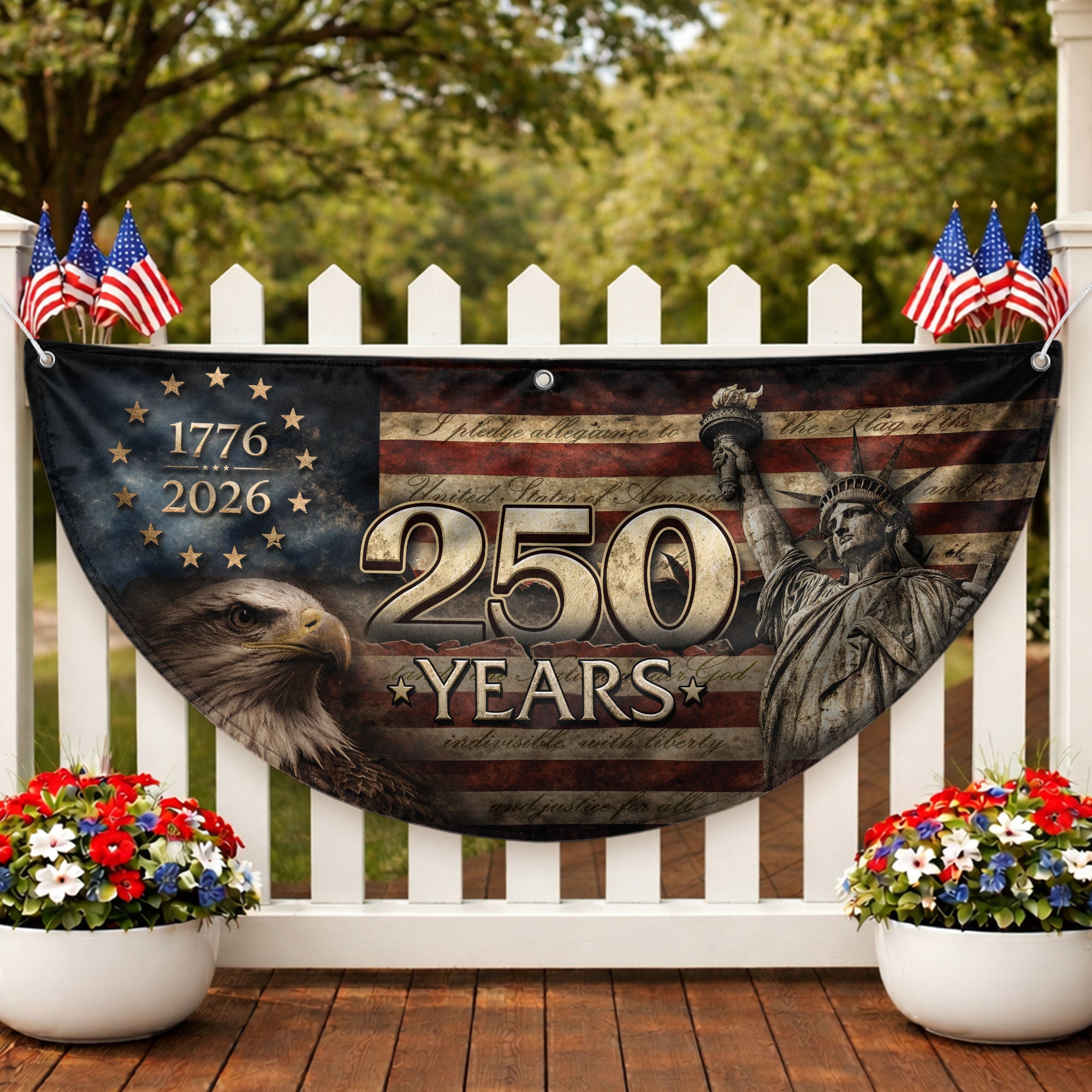 Fence Flag 250 Years Patriotic Banner | 1776-2026 Statue of Liberty Outdoor Decor