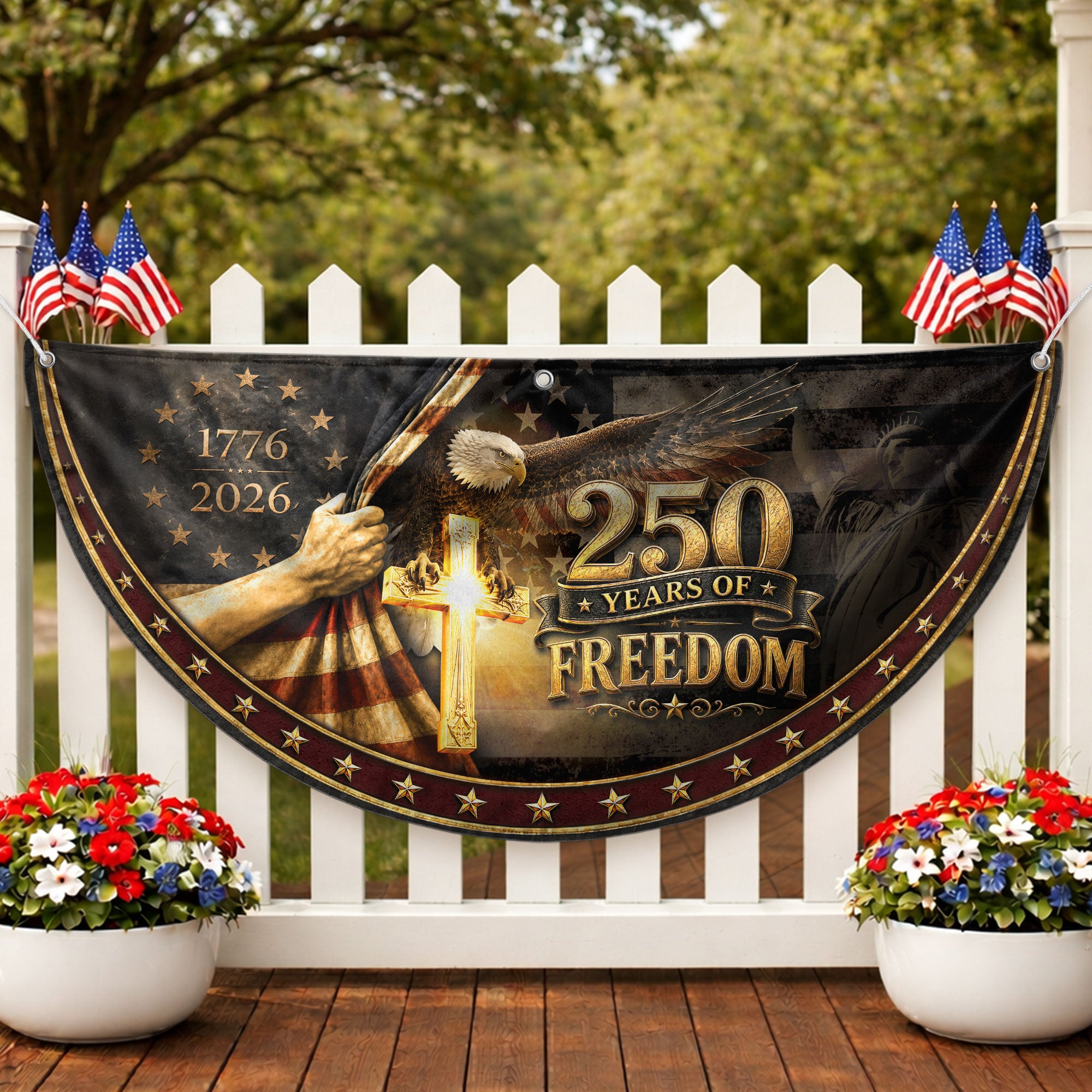 Fence Flag 250 Years Freedom Banner | 1776-2026 Christian Cross Eagle Outdoor Decor