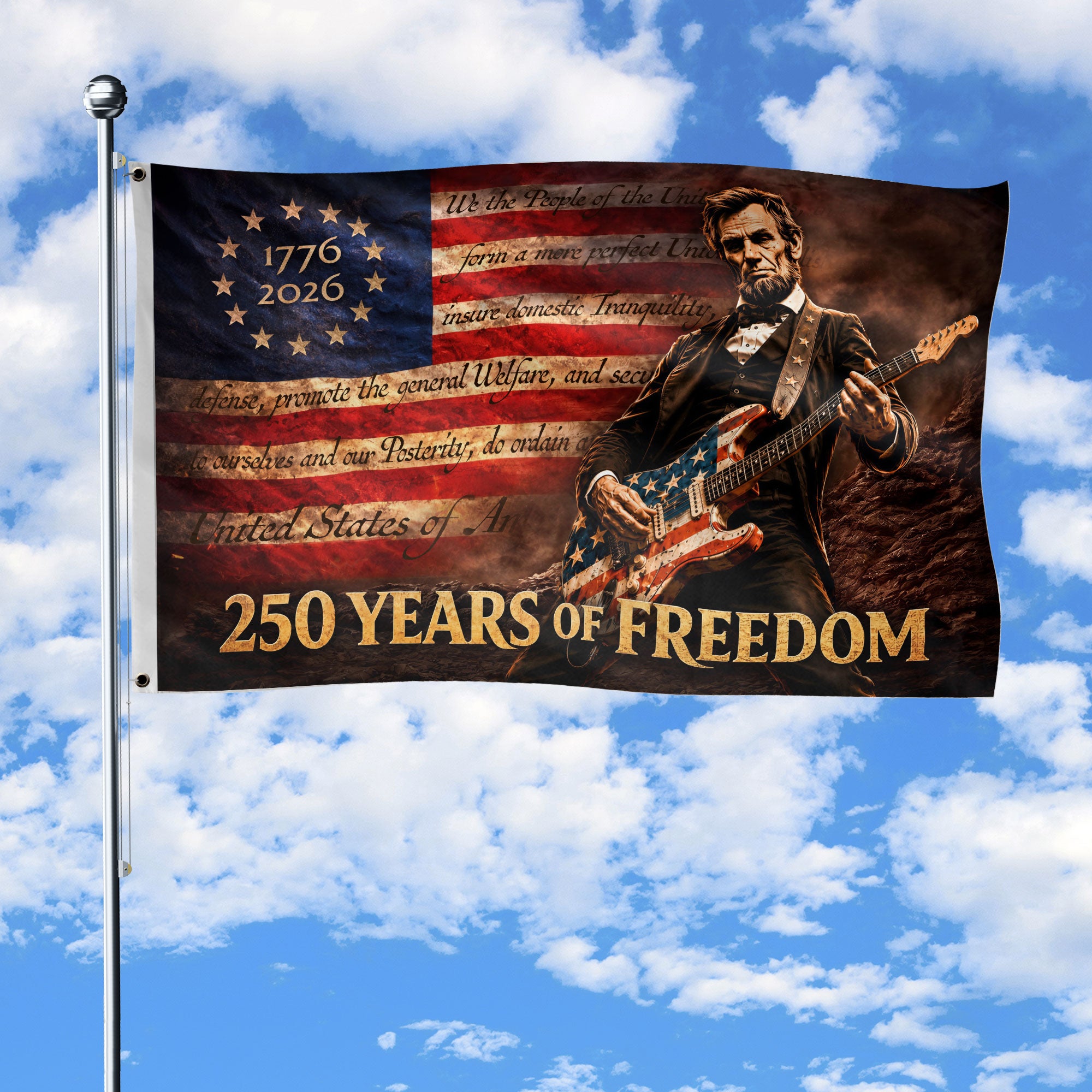 250 Years 1776-2026 Patriotic Abraham Lincoln Guitar Eagle American Freedom Flag
