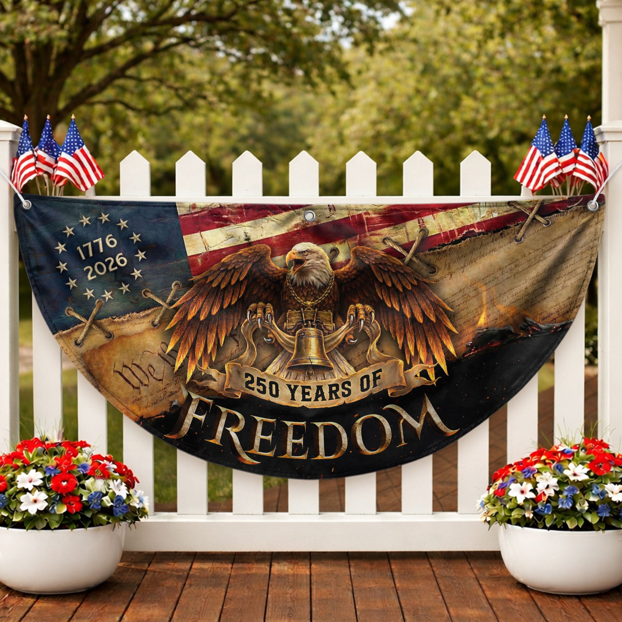 250th Anniversary US Fence Flag 1776-2026 Patriotic Eagle Outdoor Bunting Banner