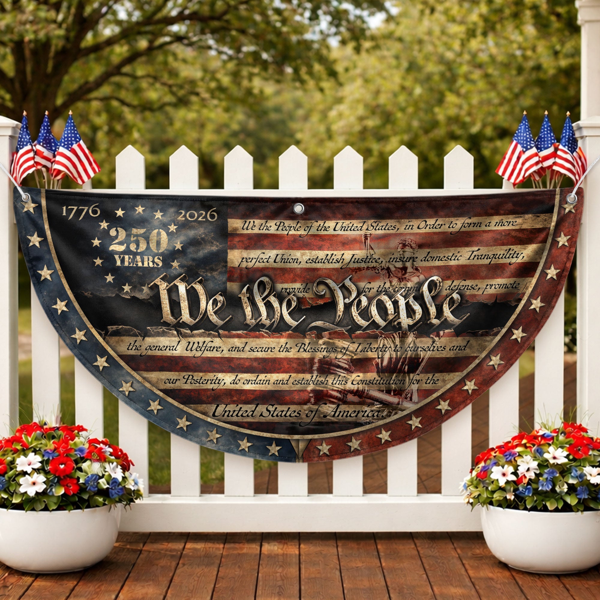 1776-2026 We The People Fence Flag 250 Years US Constitution Patriotic Pleated Bunting