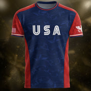 Navy Orange USA Soccer Jersey Men Patriotic Stars Stripes American Football Shirt Fan Gear